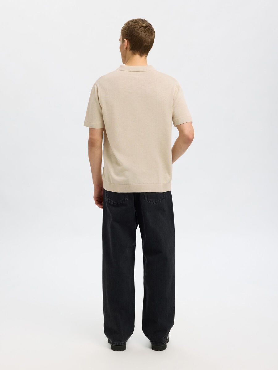 Selected SHORT SLEEVED KNITTED POLO SHIRT, Oatmeal, highres - 16096197_Oatmeal_004.jpg