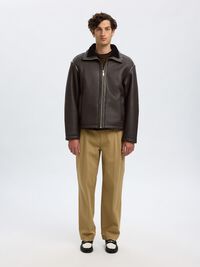 SHEARLING LÆDERJAKKE, Demitasse, highres