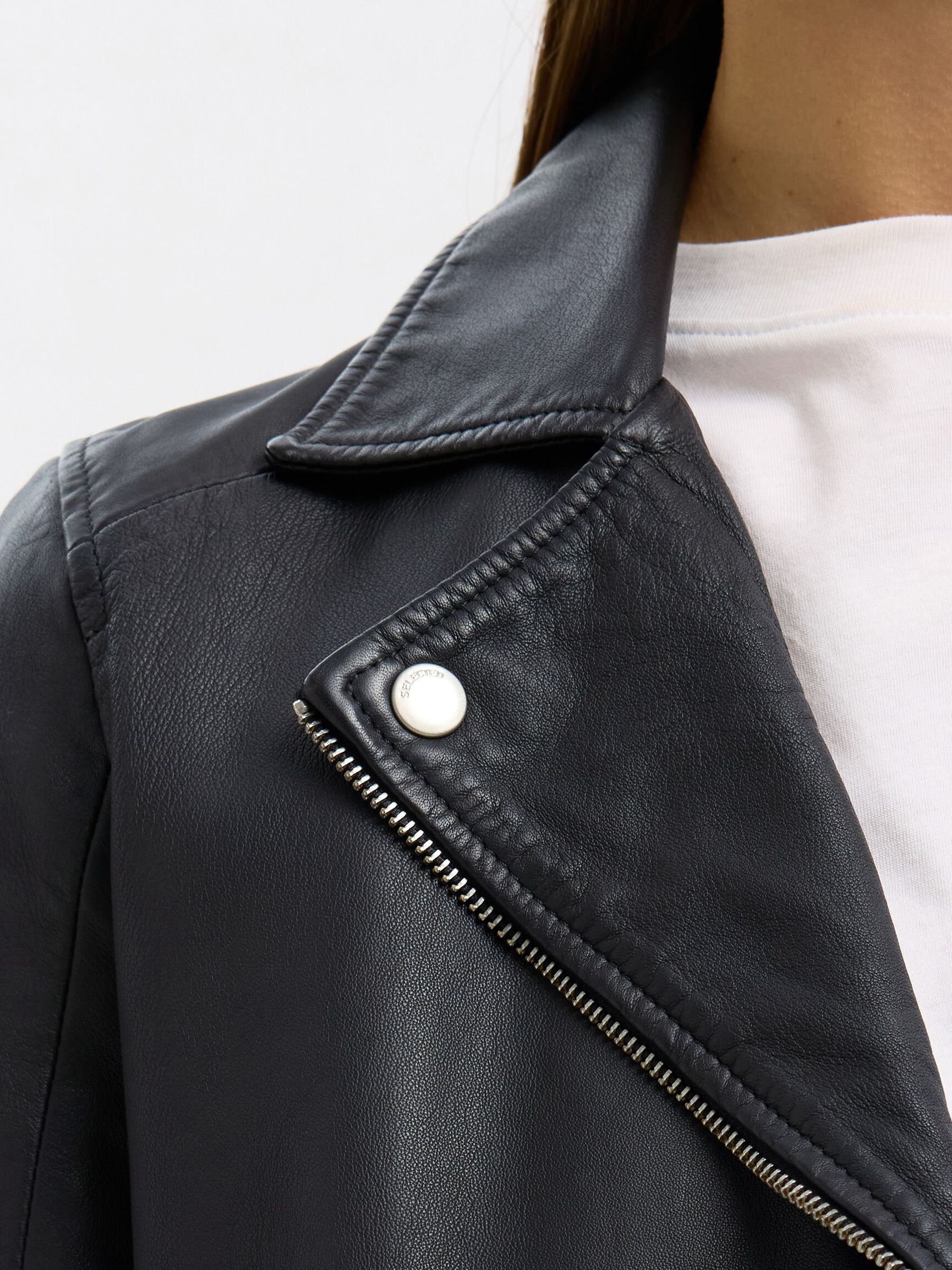 CLASSIC LEATHER JACKET, Black, highres