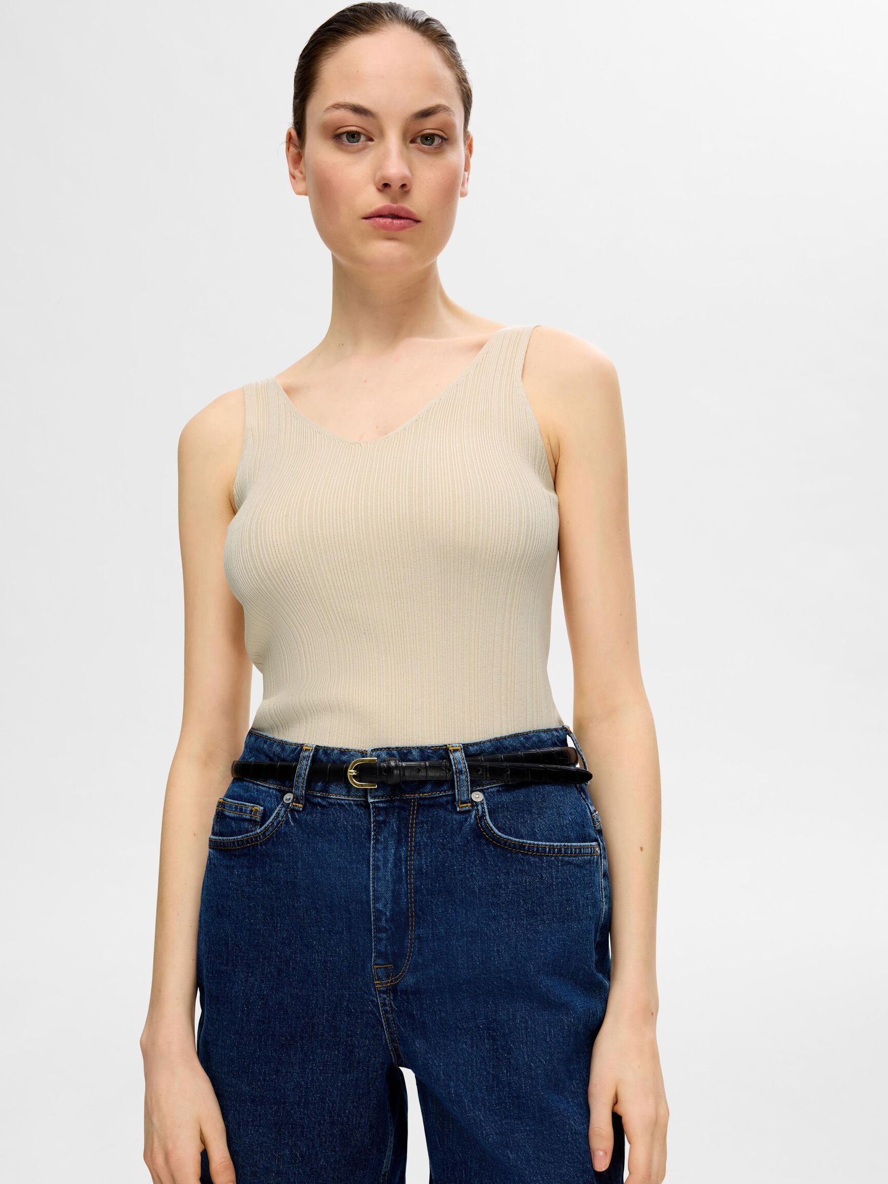 STRIKKET TANKTOP, Birch, highres