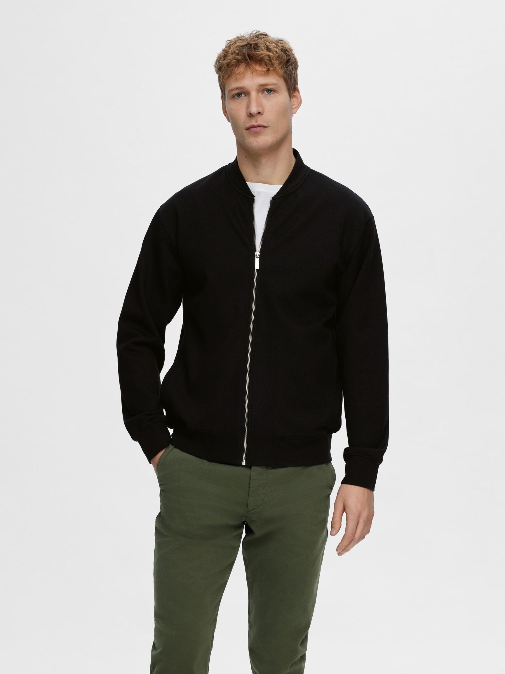 JERSEY SWEAT CARDIGAN, Black, highres