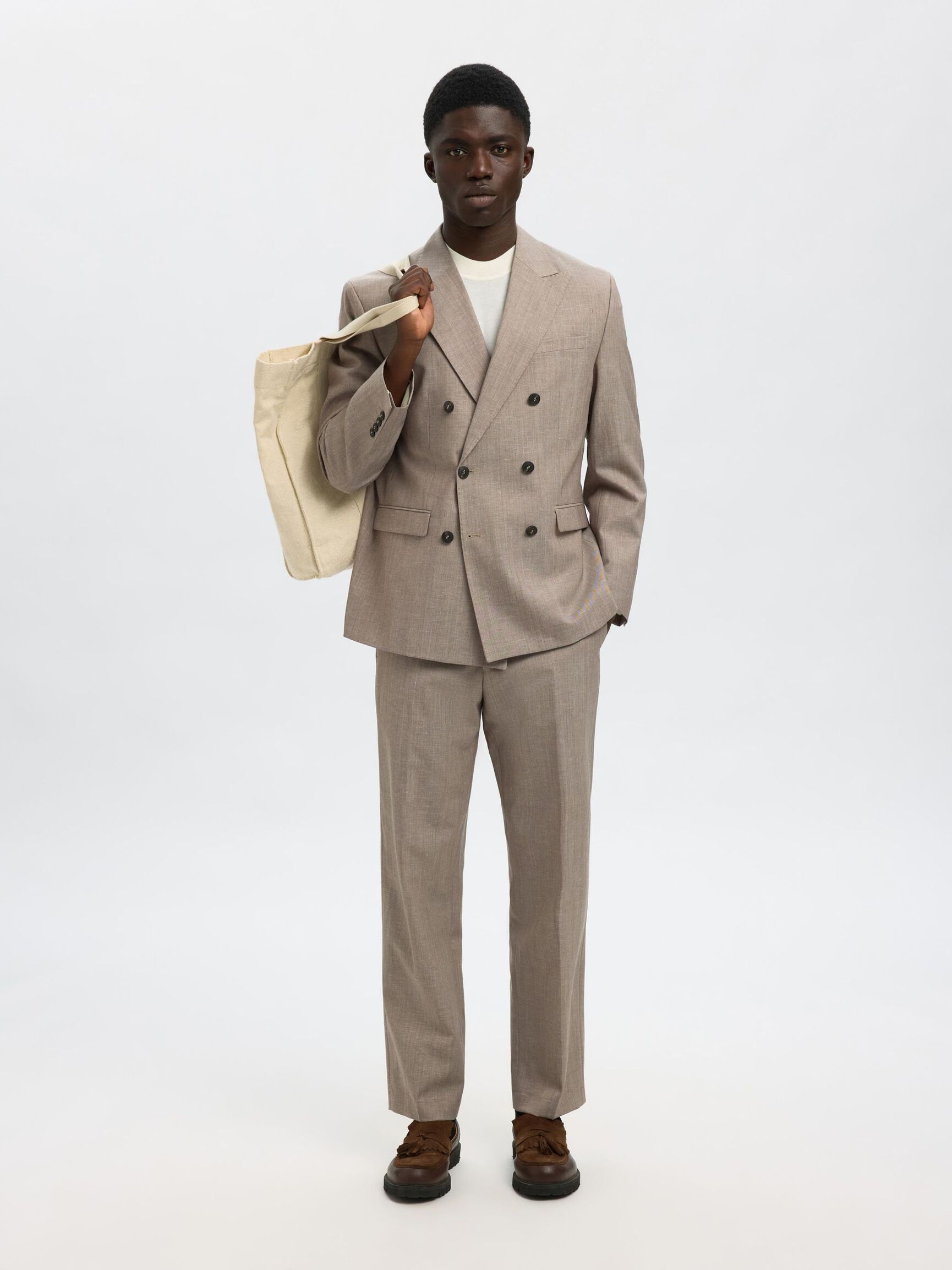 ULDBLANDING DOBBELTRADET BLAZER, Oatmeal, highres