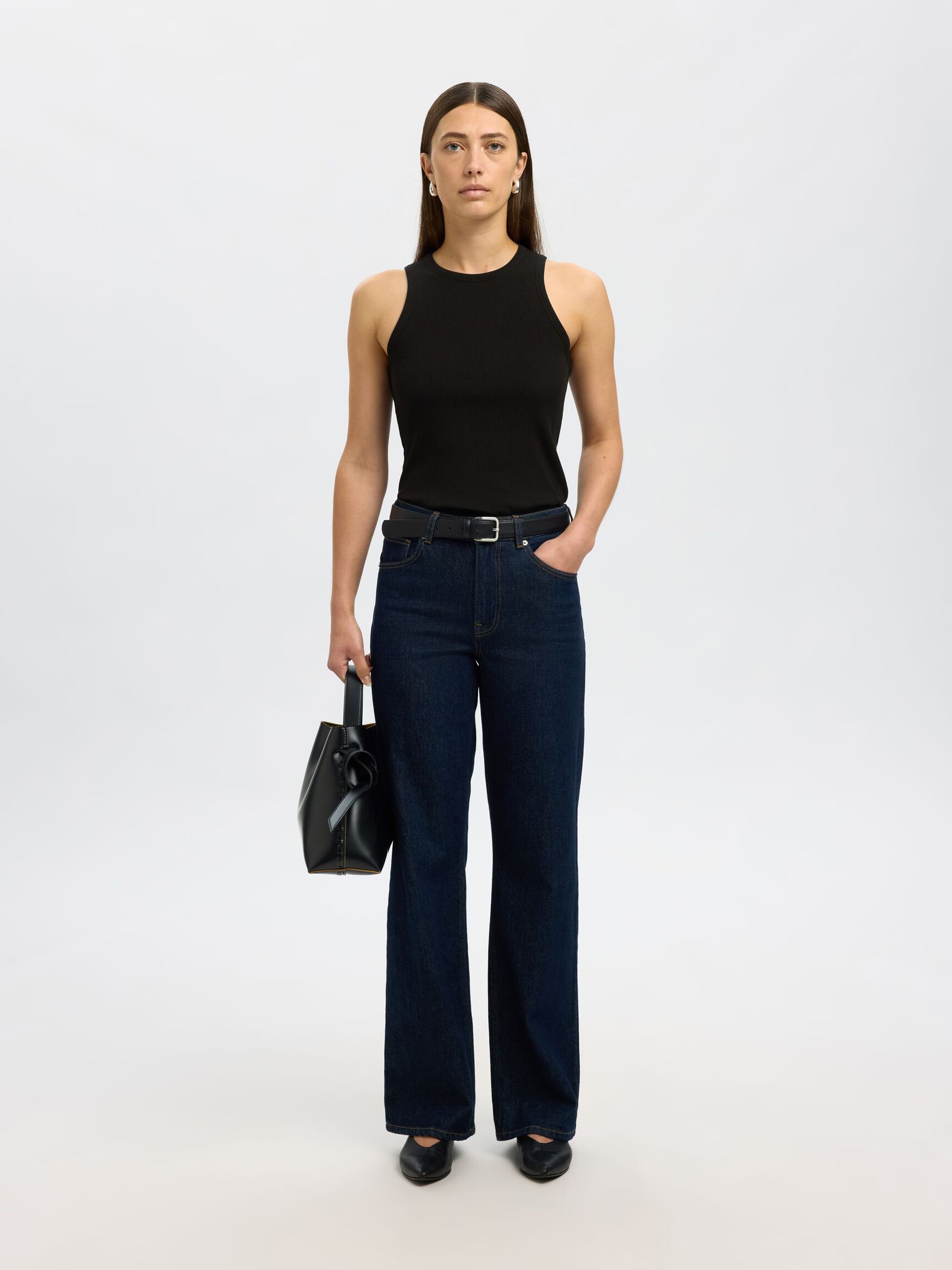 RIBBED TANK TOP, Black, highres