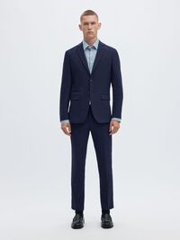 WOVEN WOOL BLEND BLAZER, Navy Blazer, highres
