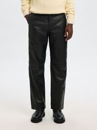 STRAIGHT FIT LEATHER TROUSERS, Black, highres