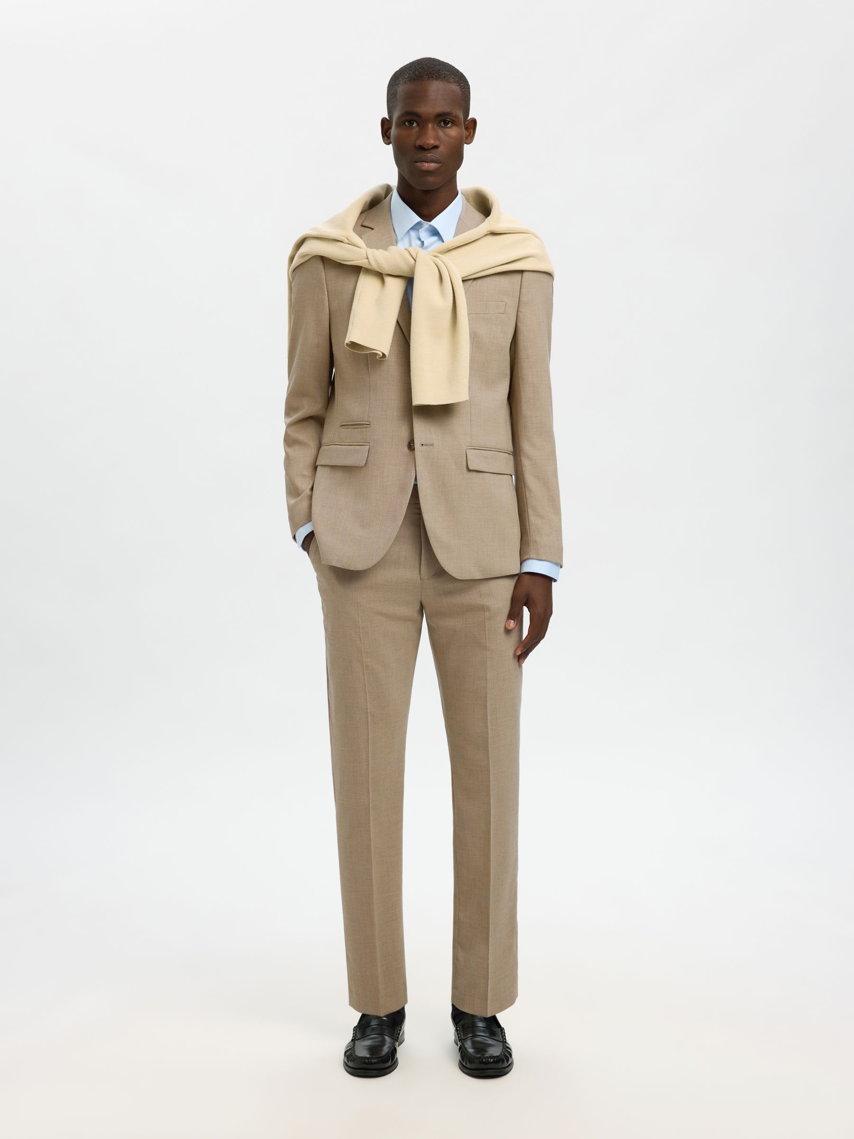 WOVEN WOOL BLEND BLAZER, Sand, highres
