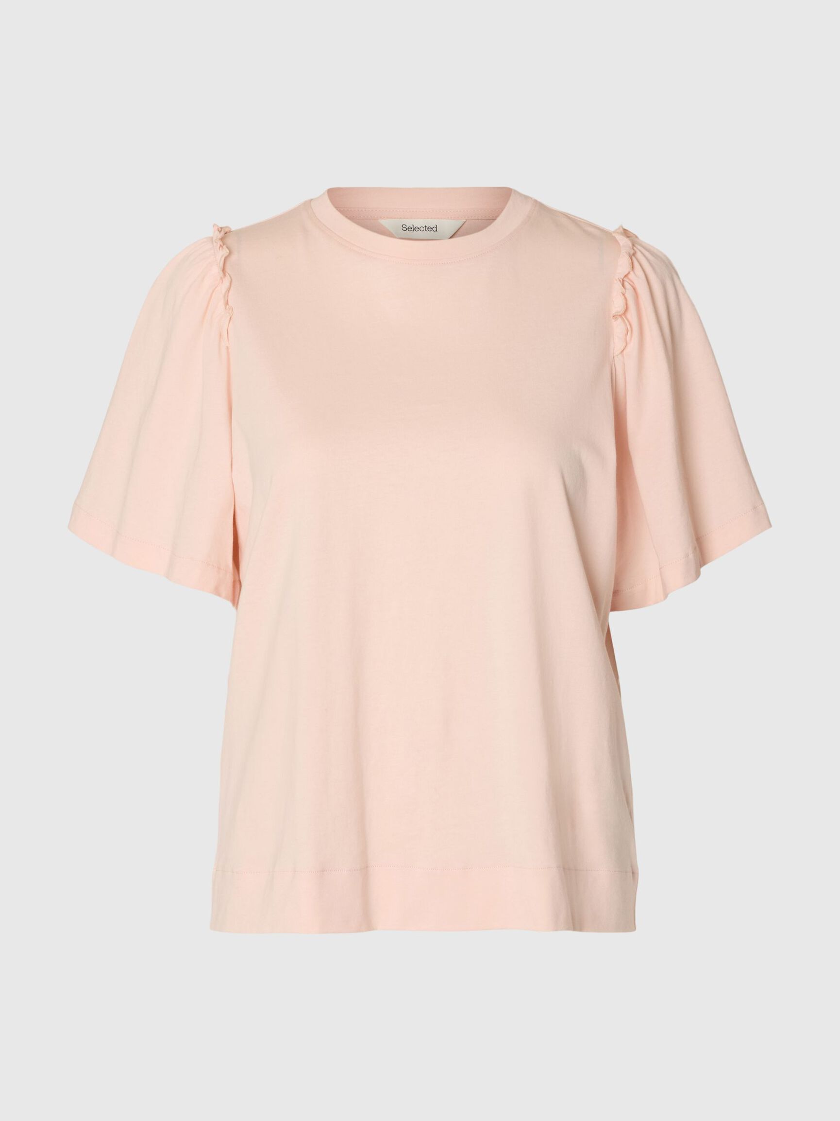 RUFFLED COTTON T-SHIRT, Pale Dogwood, highres