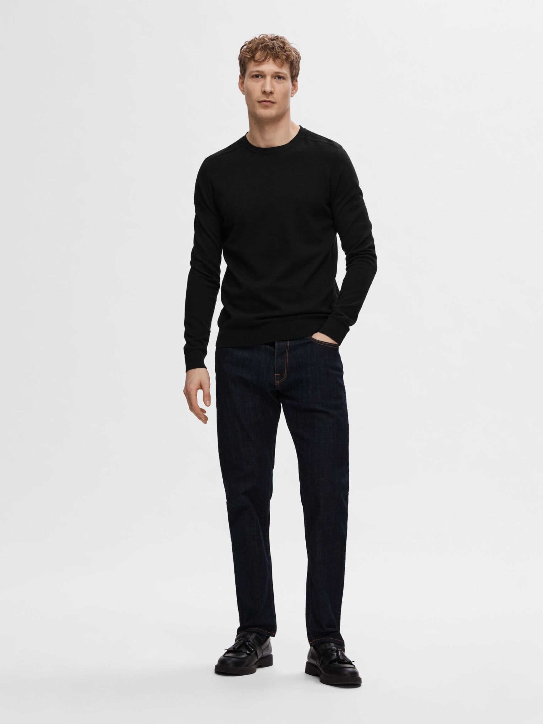 LONG-SLEEVED KNITTED JUMPER, Black, highres