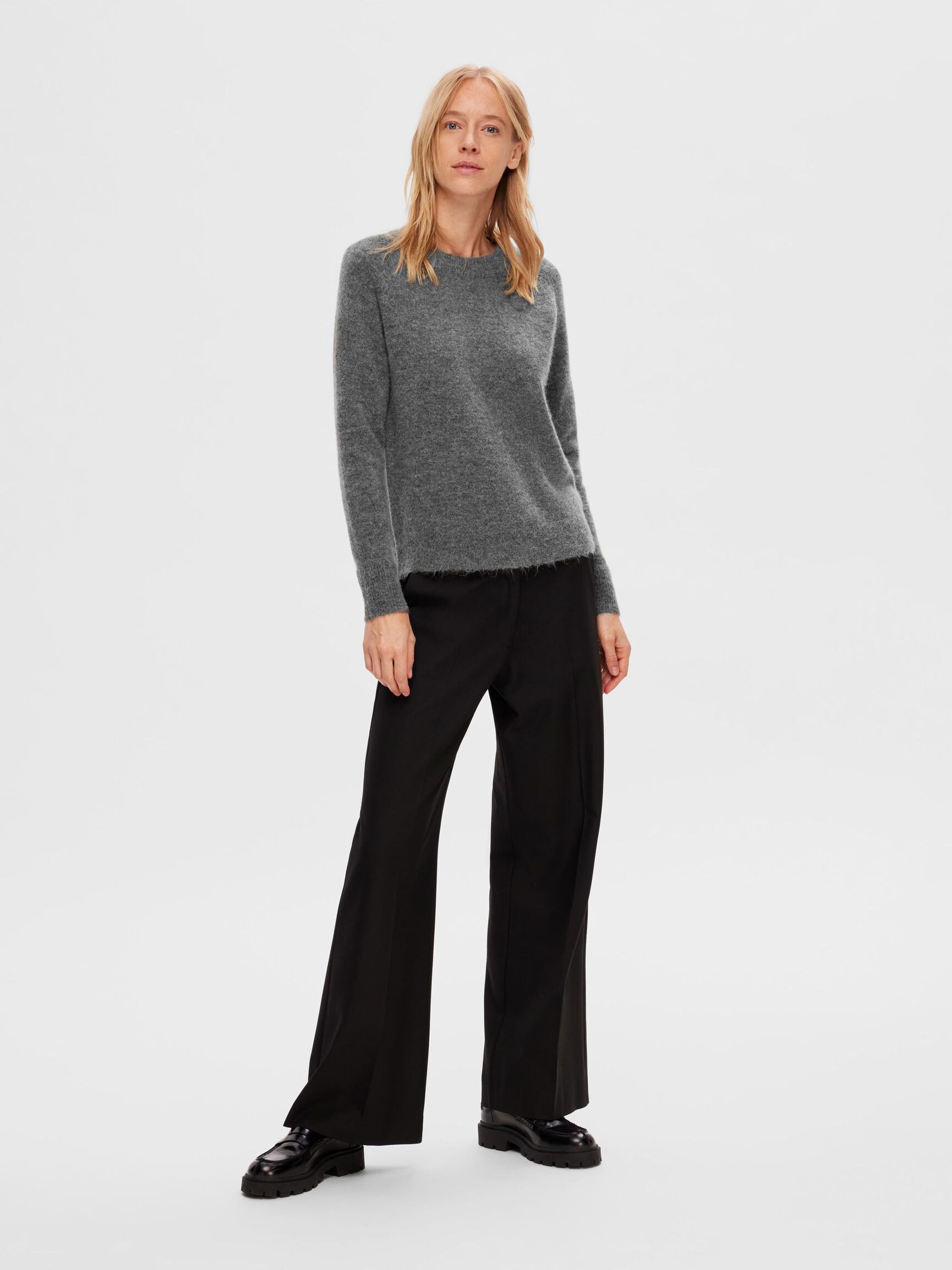 LONG-SLEEVED KNITTED JUMPER, Medium Grey Melange, highres