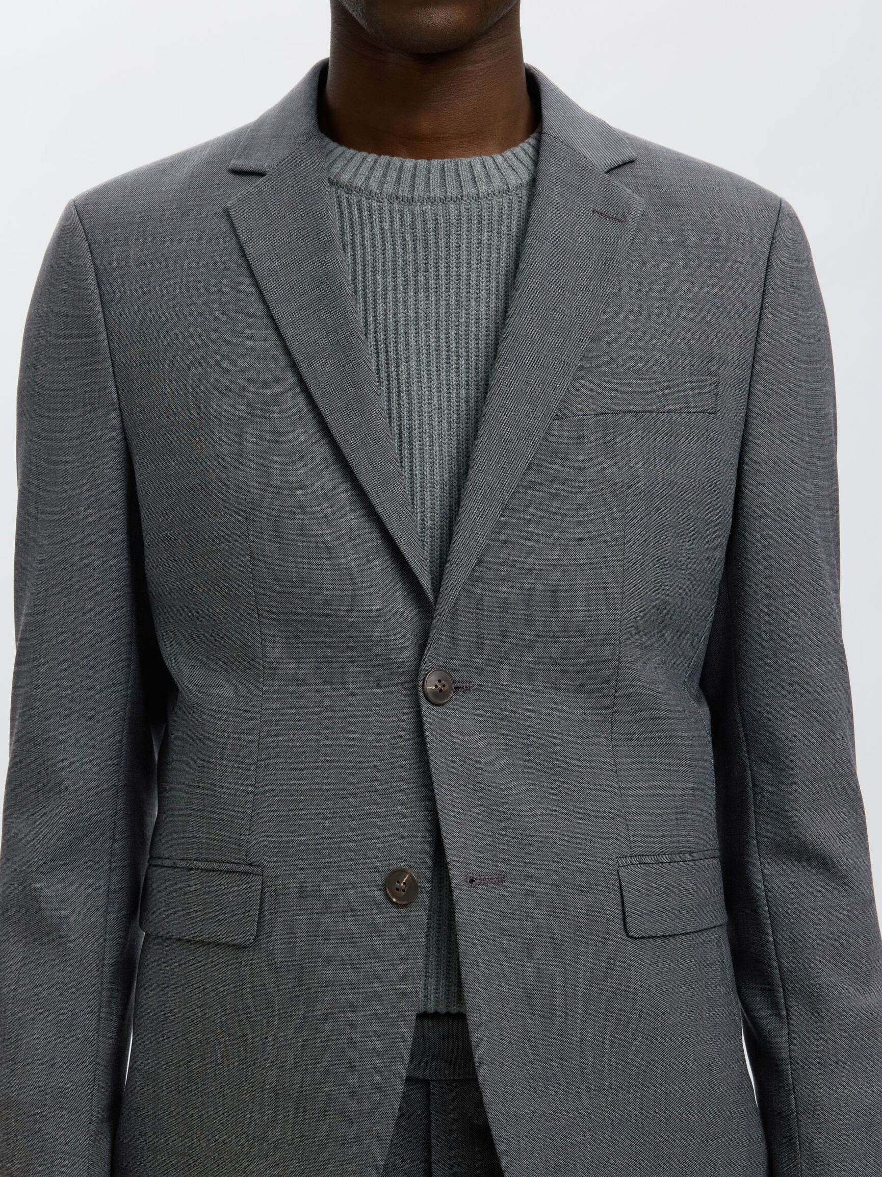 WOOL BLEND BLAZER, Dark Grey, highres