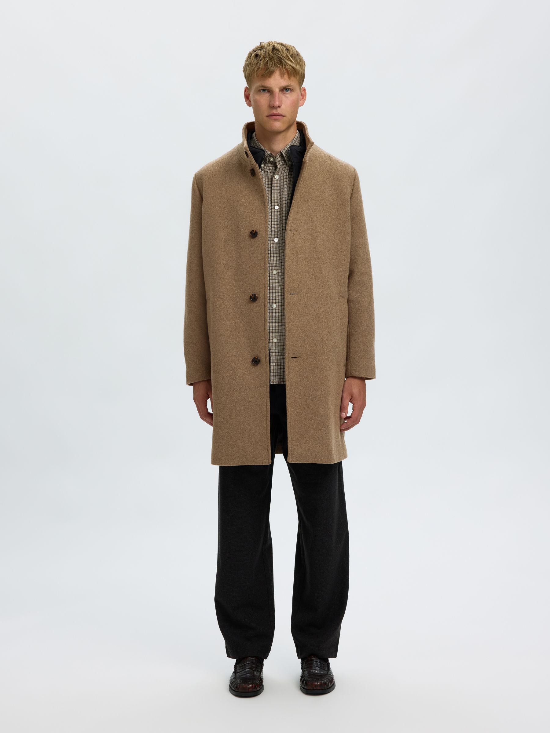 LONG WOOL-BLEND COAT, Fallen Rock, highres