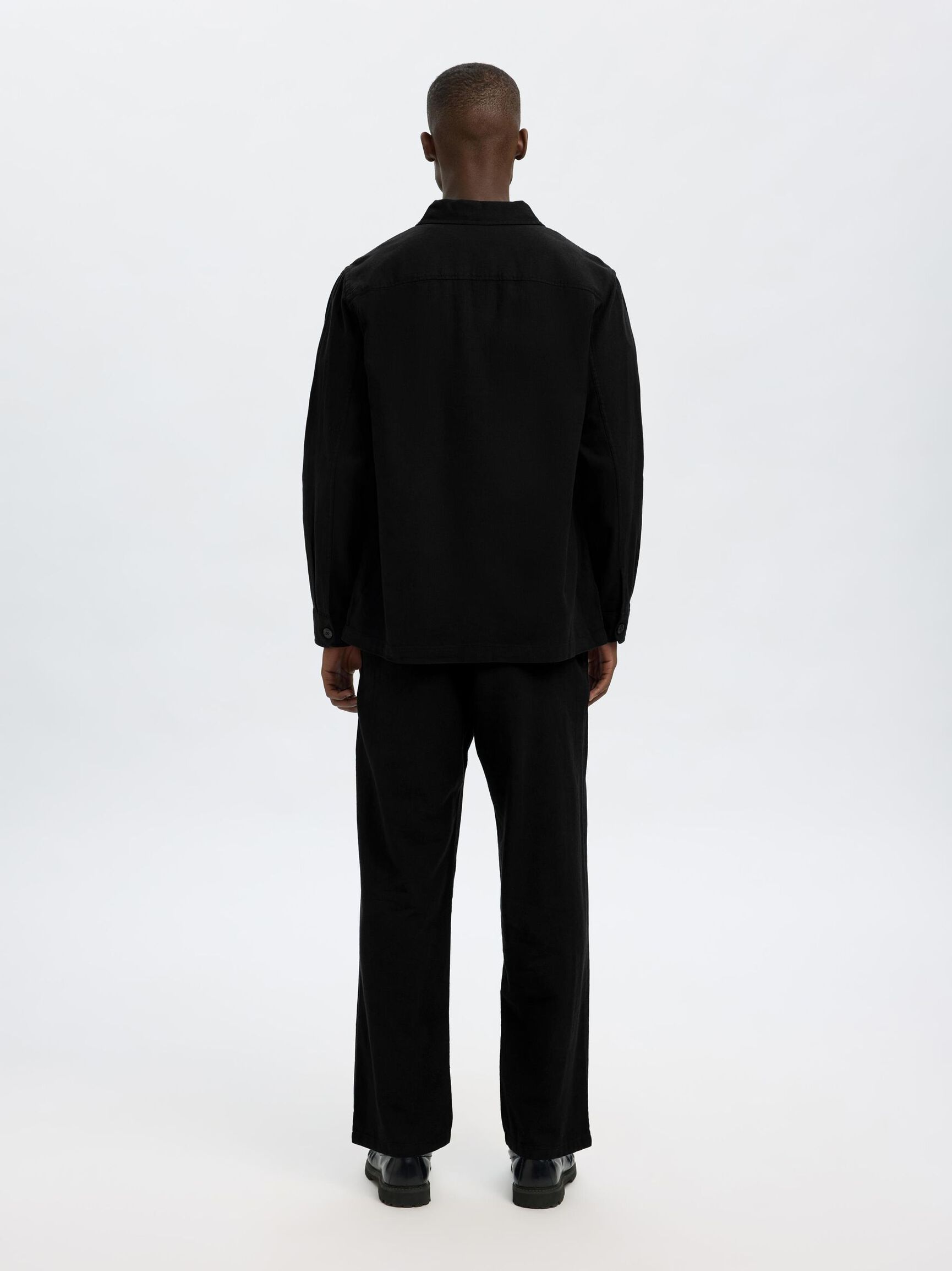LEINENMIX OVERSHIRT, Black, highres