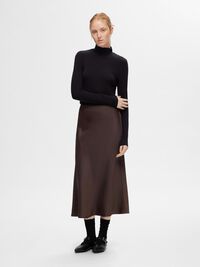 SATIJN MIDDELLANGE ROK, Coffee Bean, highres