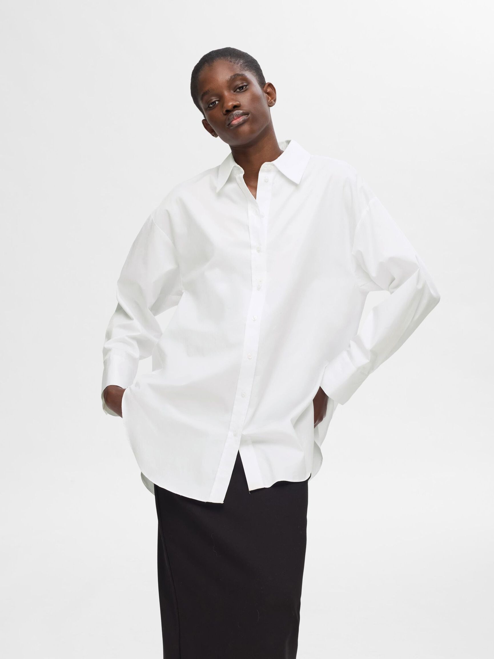 OVERSIZED LONG SLEEVED SHIRT, Bright White, highres