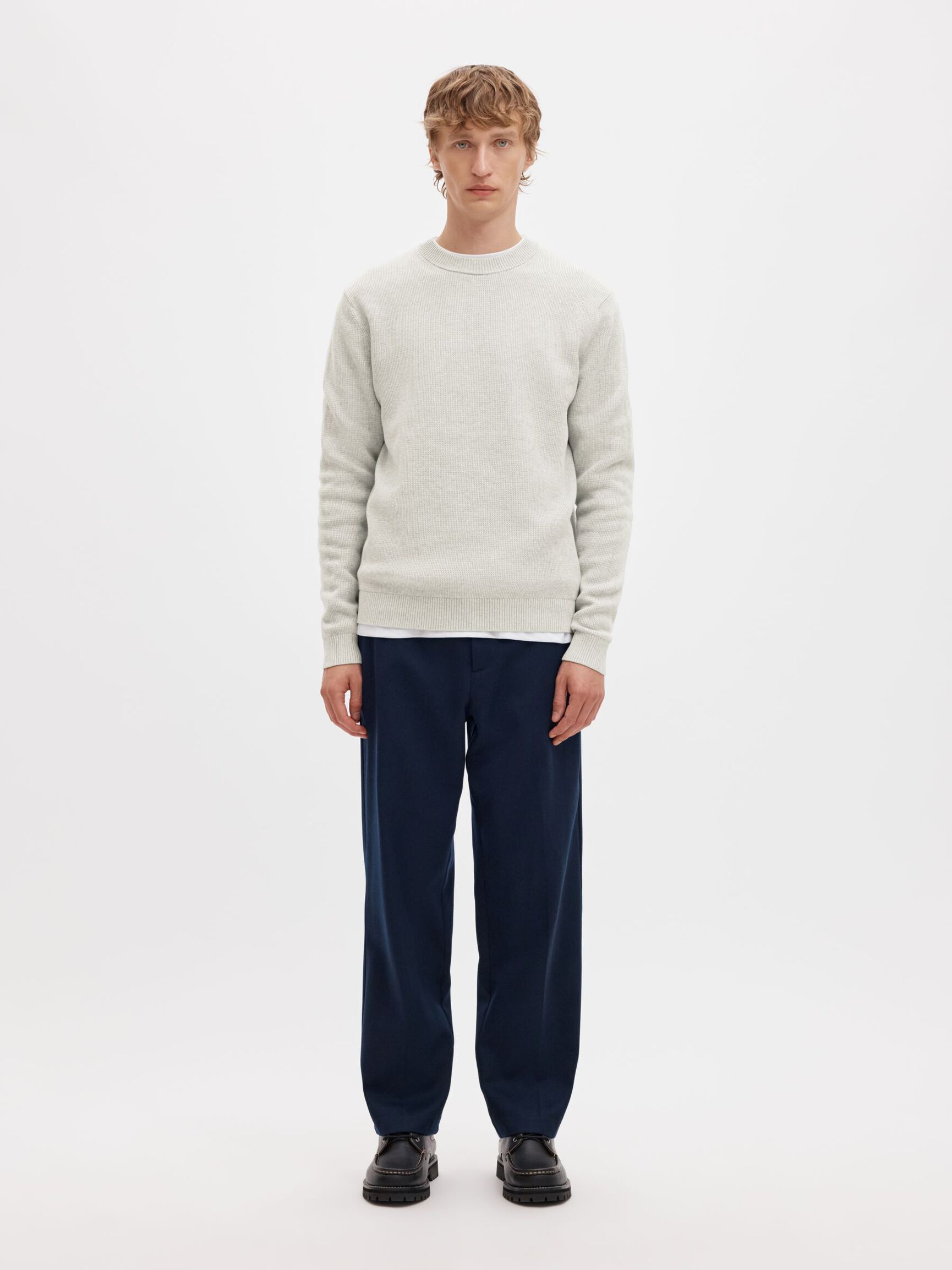 CREWNECK PULLOVER, Light Grey Melange, highres