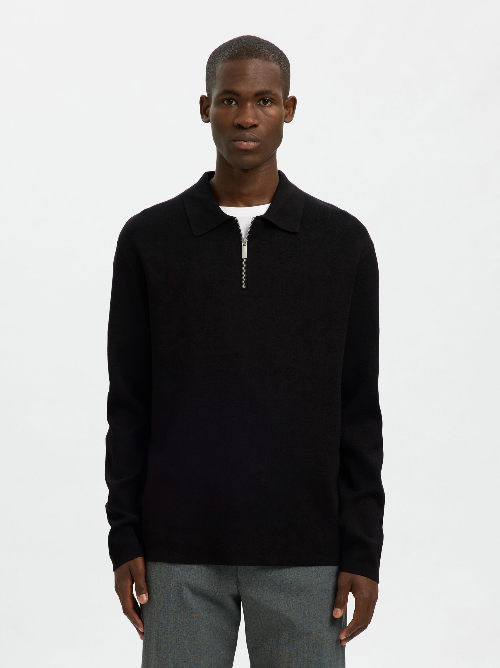 HALF-ZIP PULLOVER, Black, highres