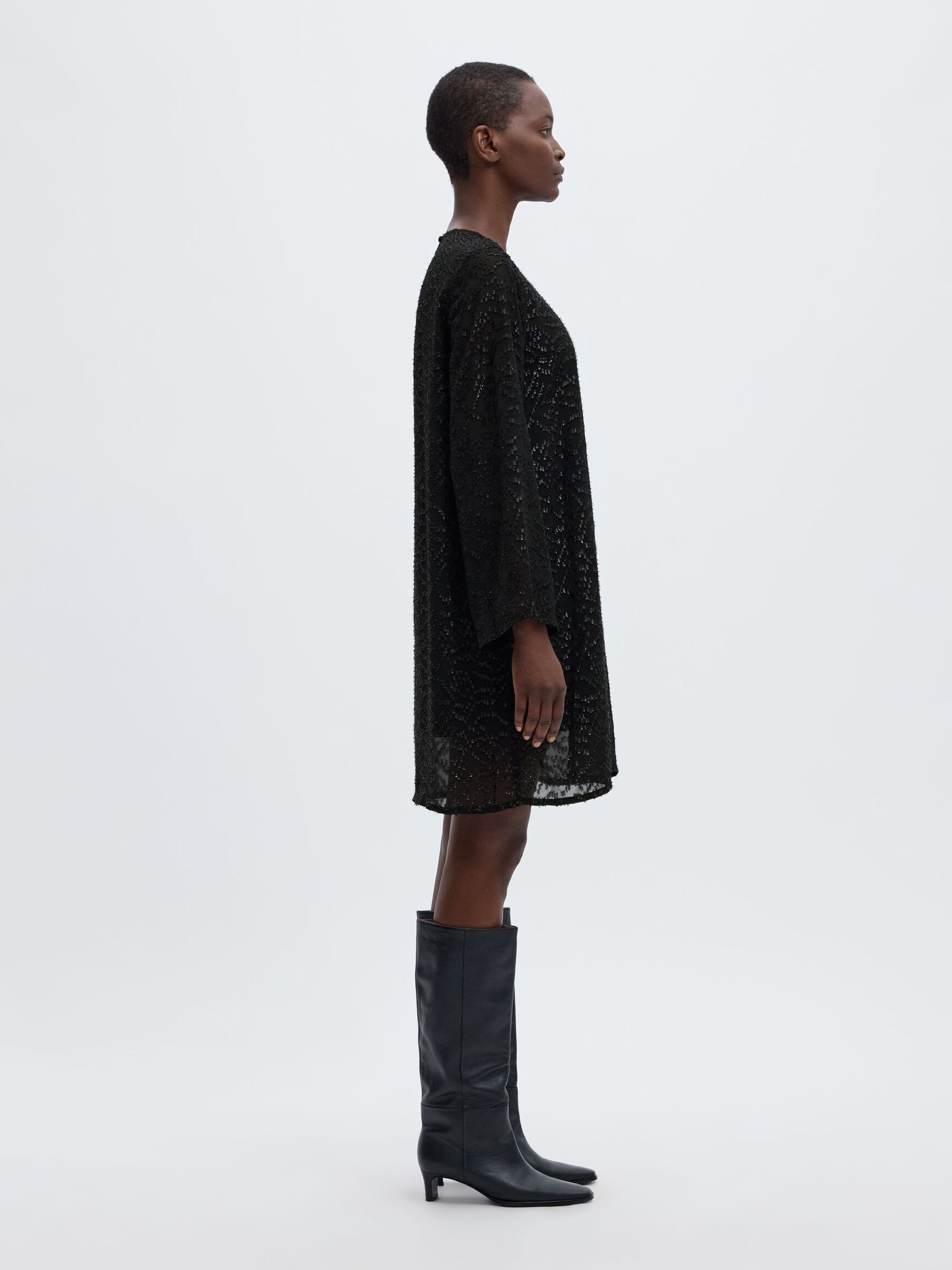 WIDE SLEEVED MINI DRESS, Black, highres