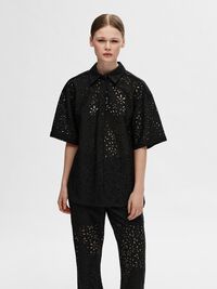 OVERSIZED LACE SHIRT, Black, highres