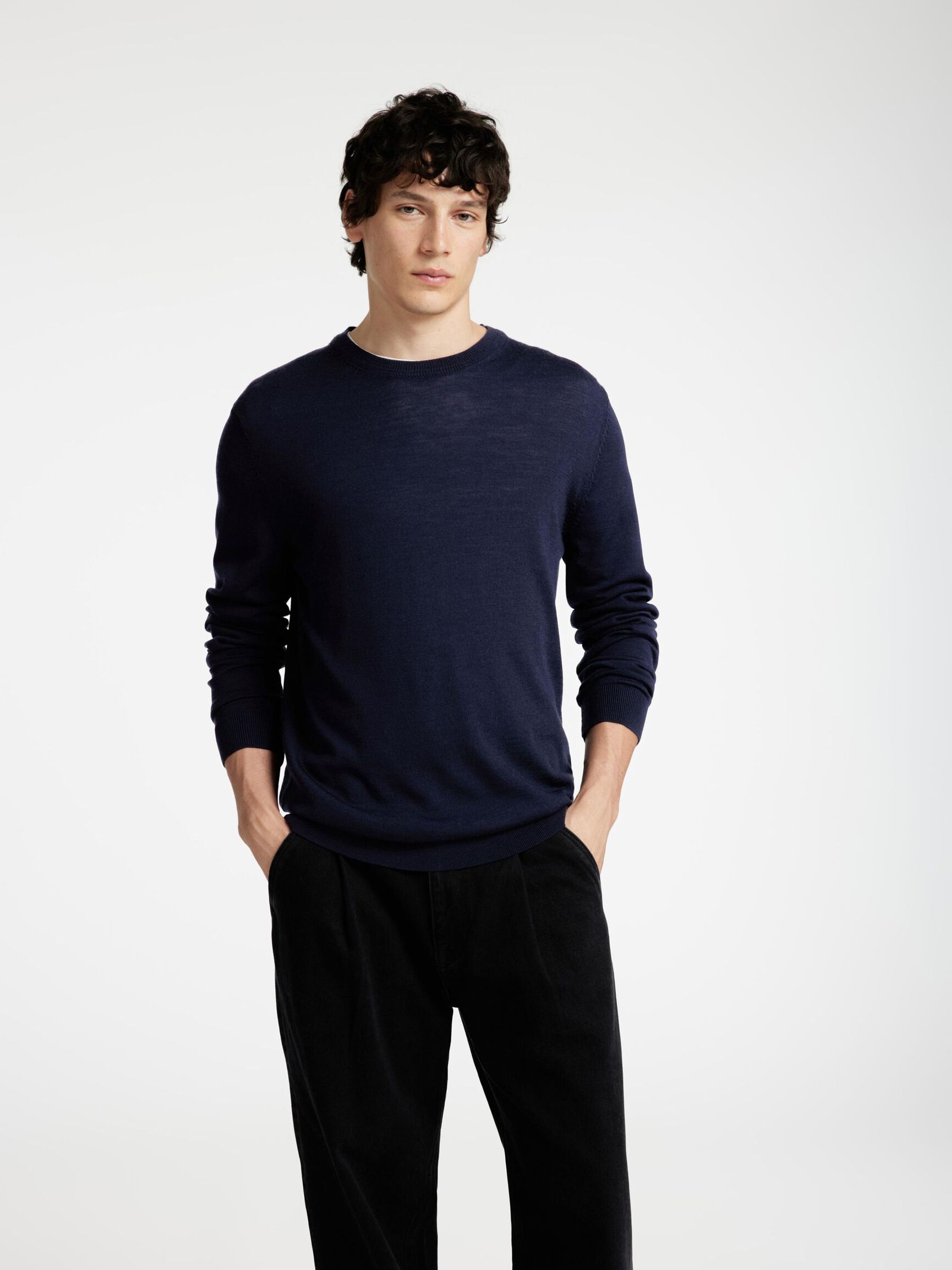 100% MERINOWOL PULLOVER MET RONDE HALS, Navy Blazer, highres