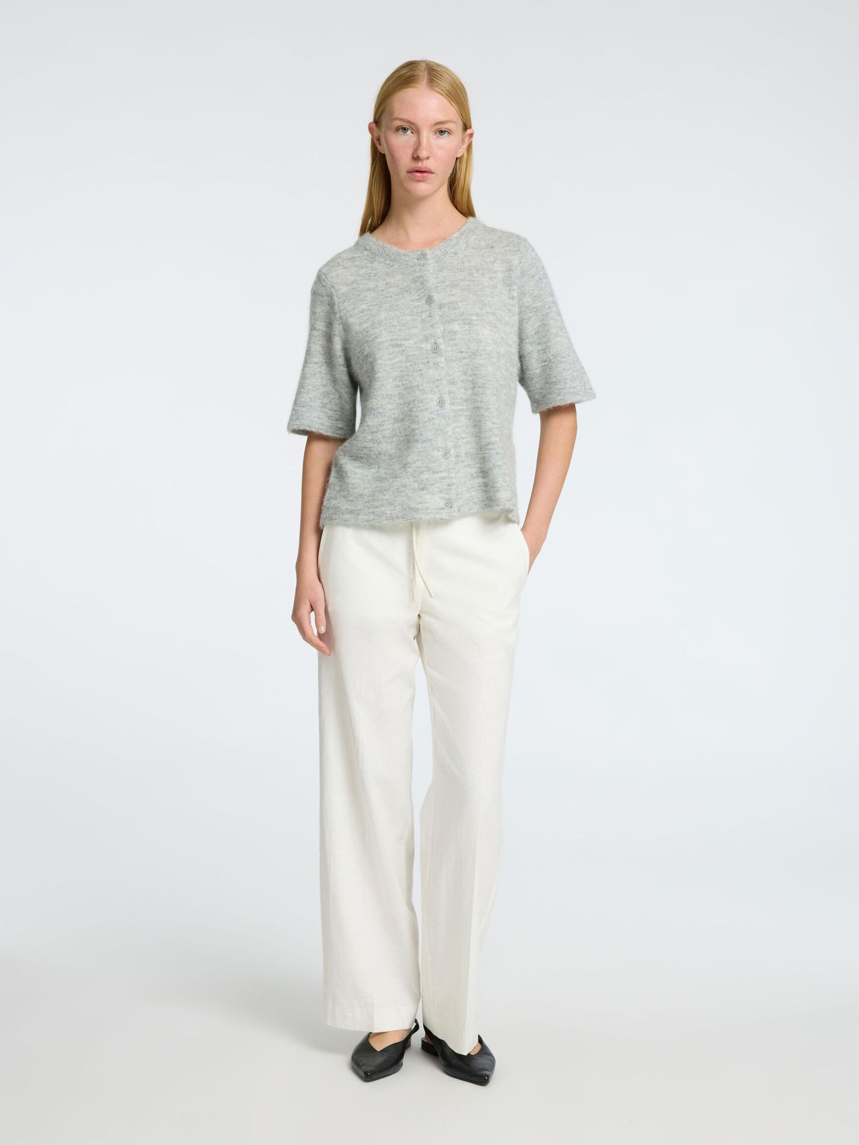 ULLBLANDNING KORTÄRMAD KOFTA, Light Grey Melange, highres