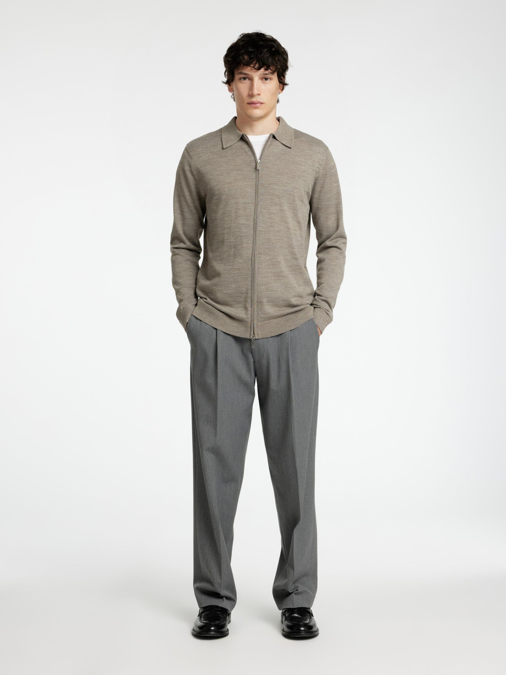 WOLLGEMISCH STRICKJACKE MIT REISSVERSCHLUSS, Desert Taupe, highres