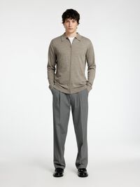 WOOL BLEND ZIP-FRONT CARDIGAN, Desert Taupe, highres