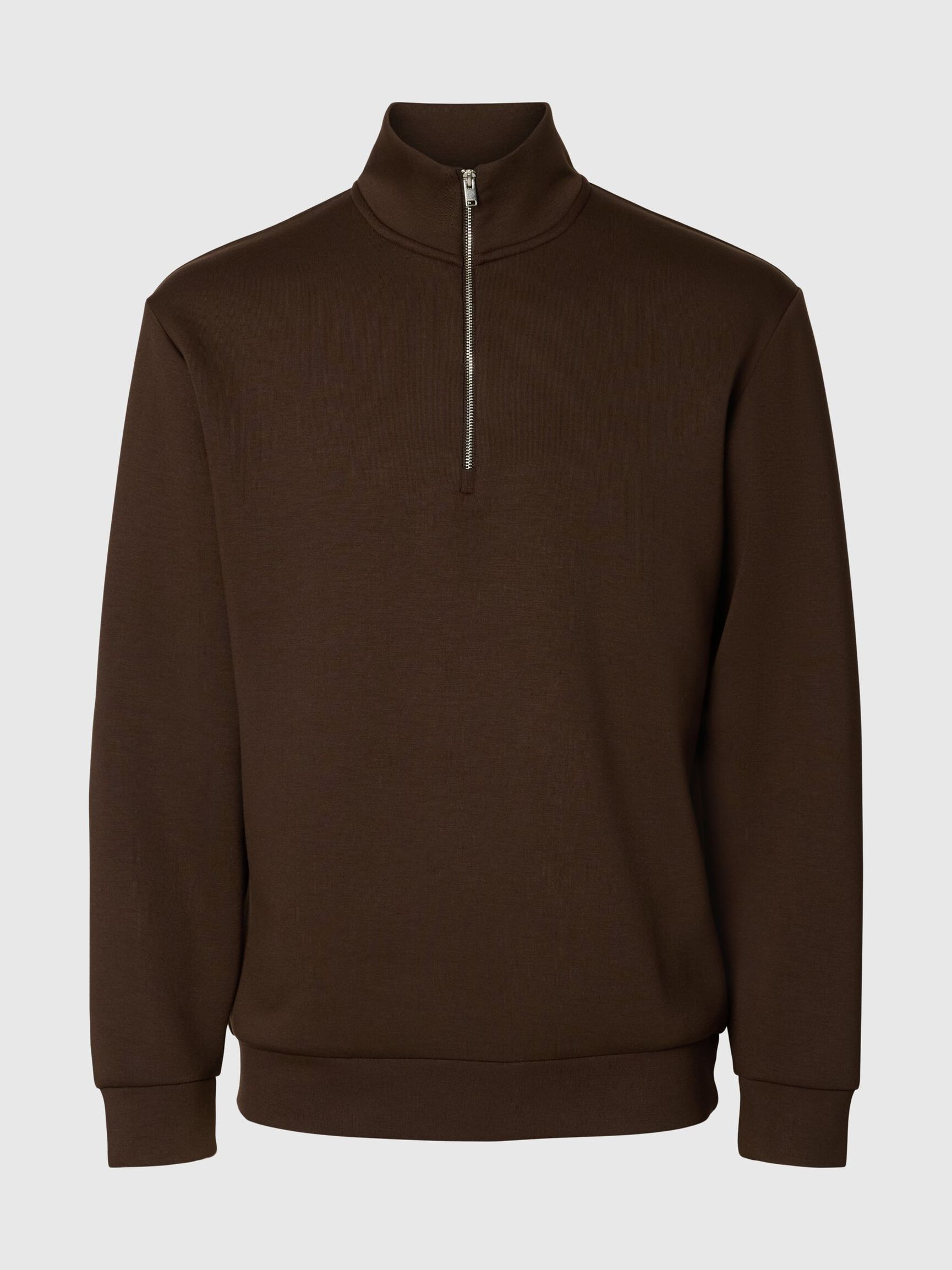 VISCOSE BLEND HALF ZIP SWEATSHIRT, Demitasse, highres