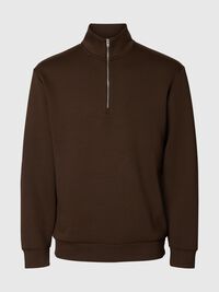 VISCOSE BLEND HALF ZIP SWEATSHIRT, Demitasse, highres