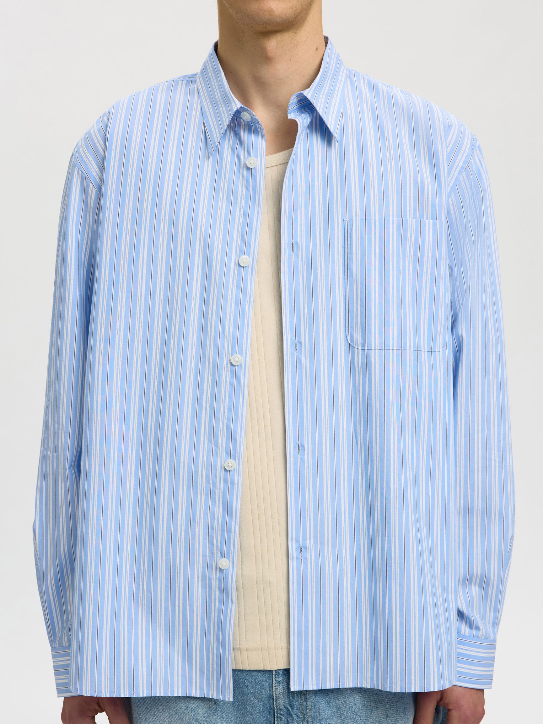 RELAXED FIT OVERHEMD MET LANGE MOUWEN, Cashmere Blue, highres