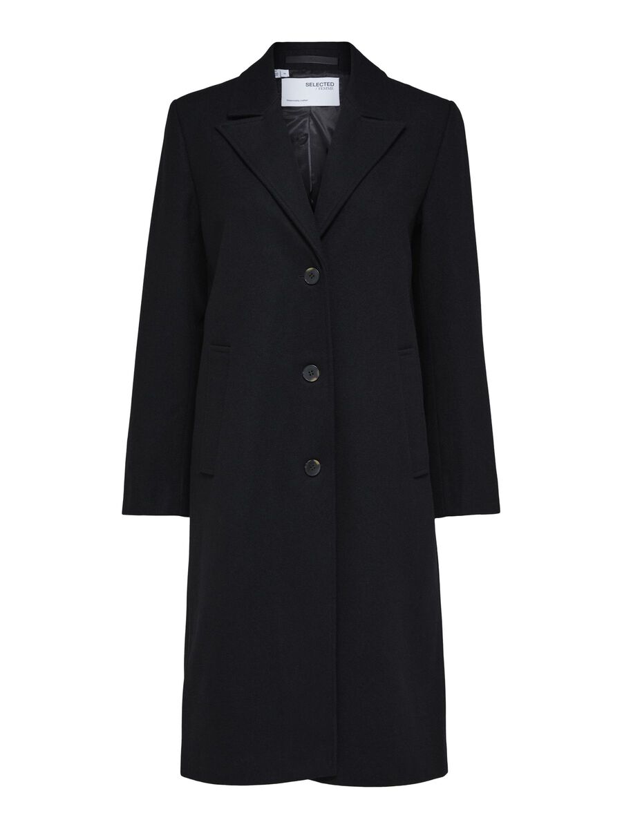 Selected ENKELTRADET ULDBLANDING FRAKKE, Black, highres - 16090094_Black_001.jpg