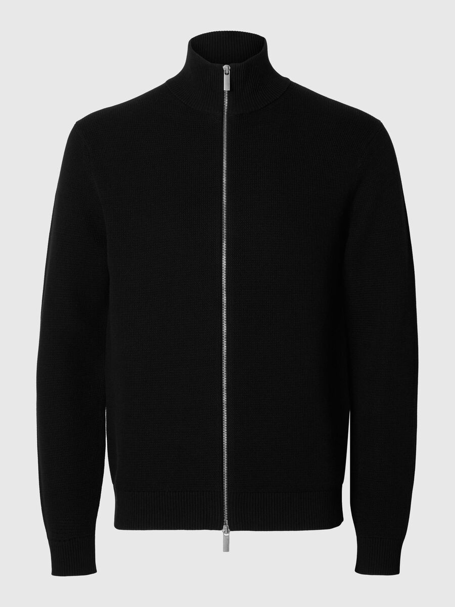 Selected ZIPPED HIGH NECK KNITTED CARDIGAN, Black, highres - 16096883_Black_001.jpg