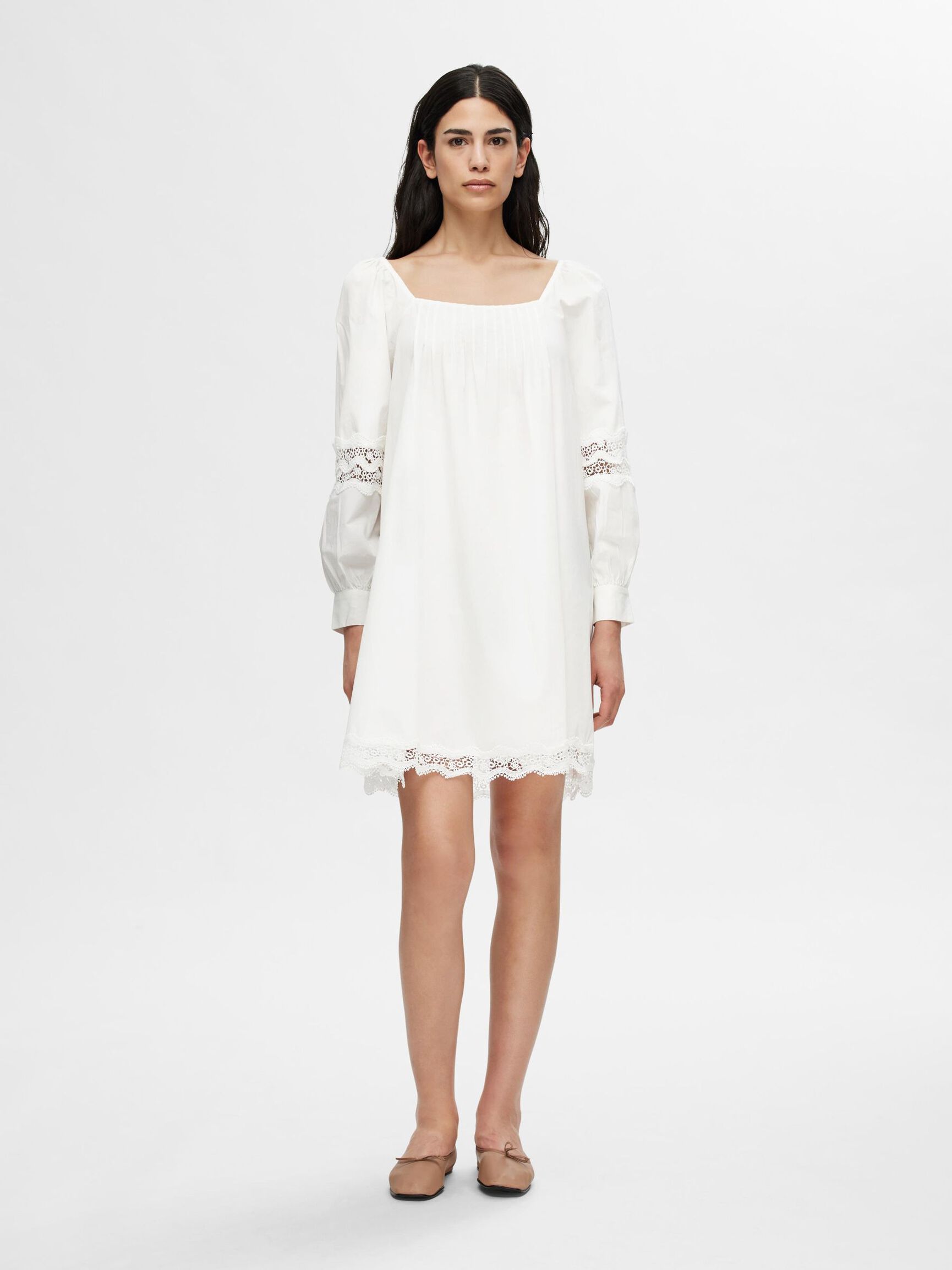 LONG SLEEVED LACE MINI DRESS, Snow White, highres