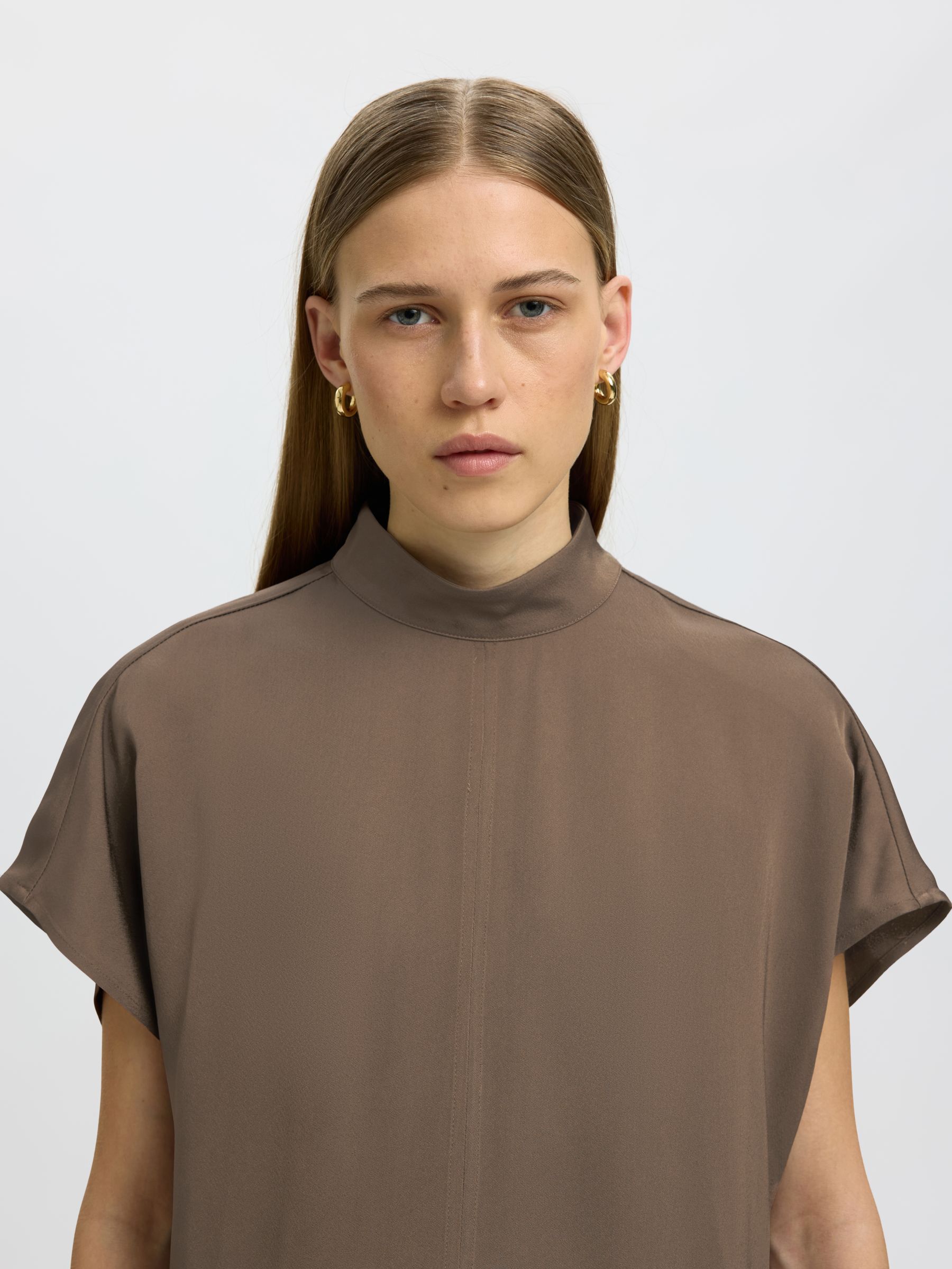 VISCOSE SHORT SLEEVED TOP, Chocolate Chip, highres