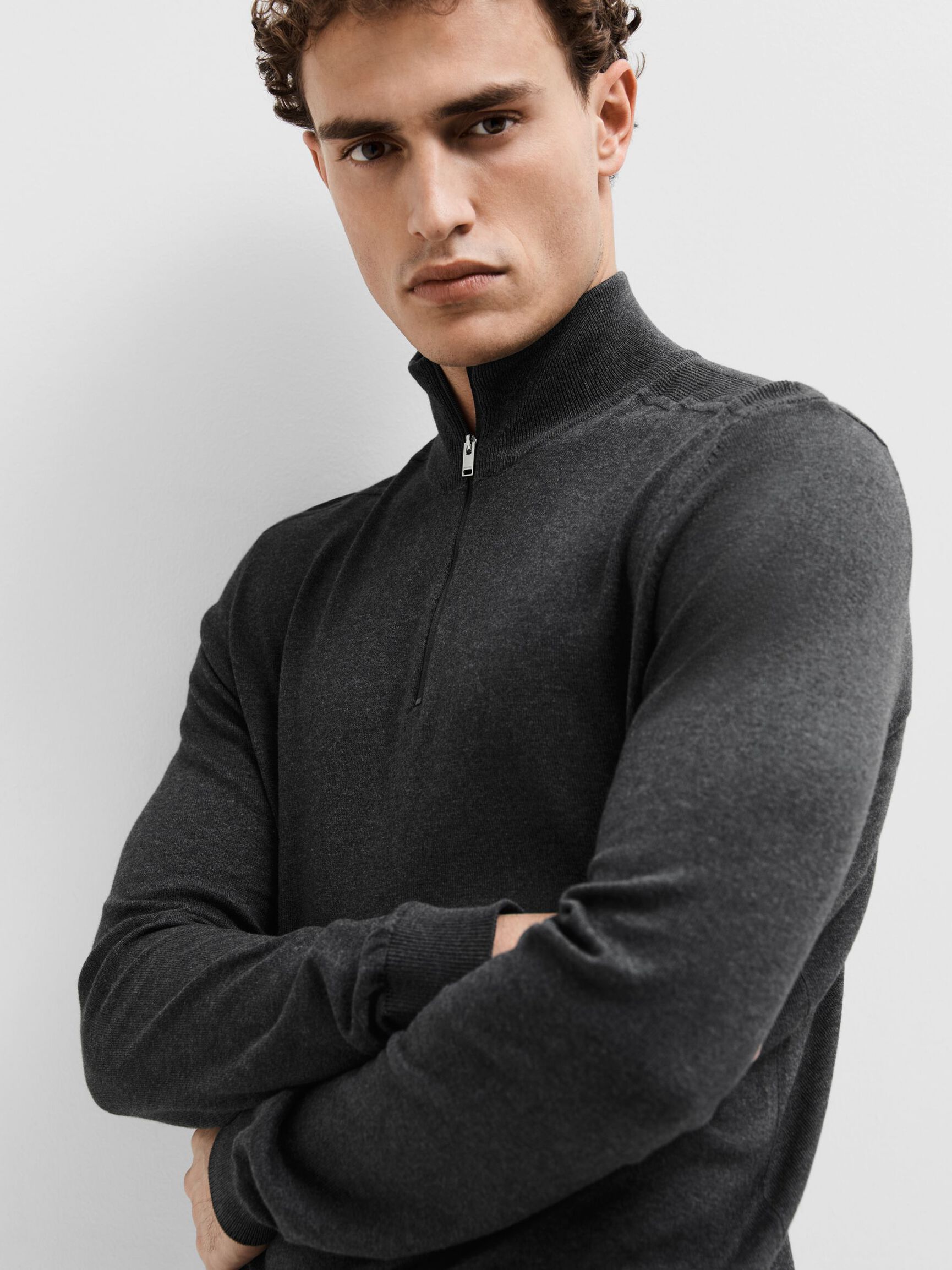 HALF-ZIP STRICKPULLOVER, Antracit, highres