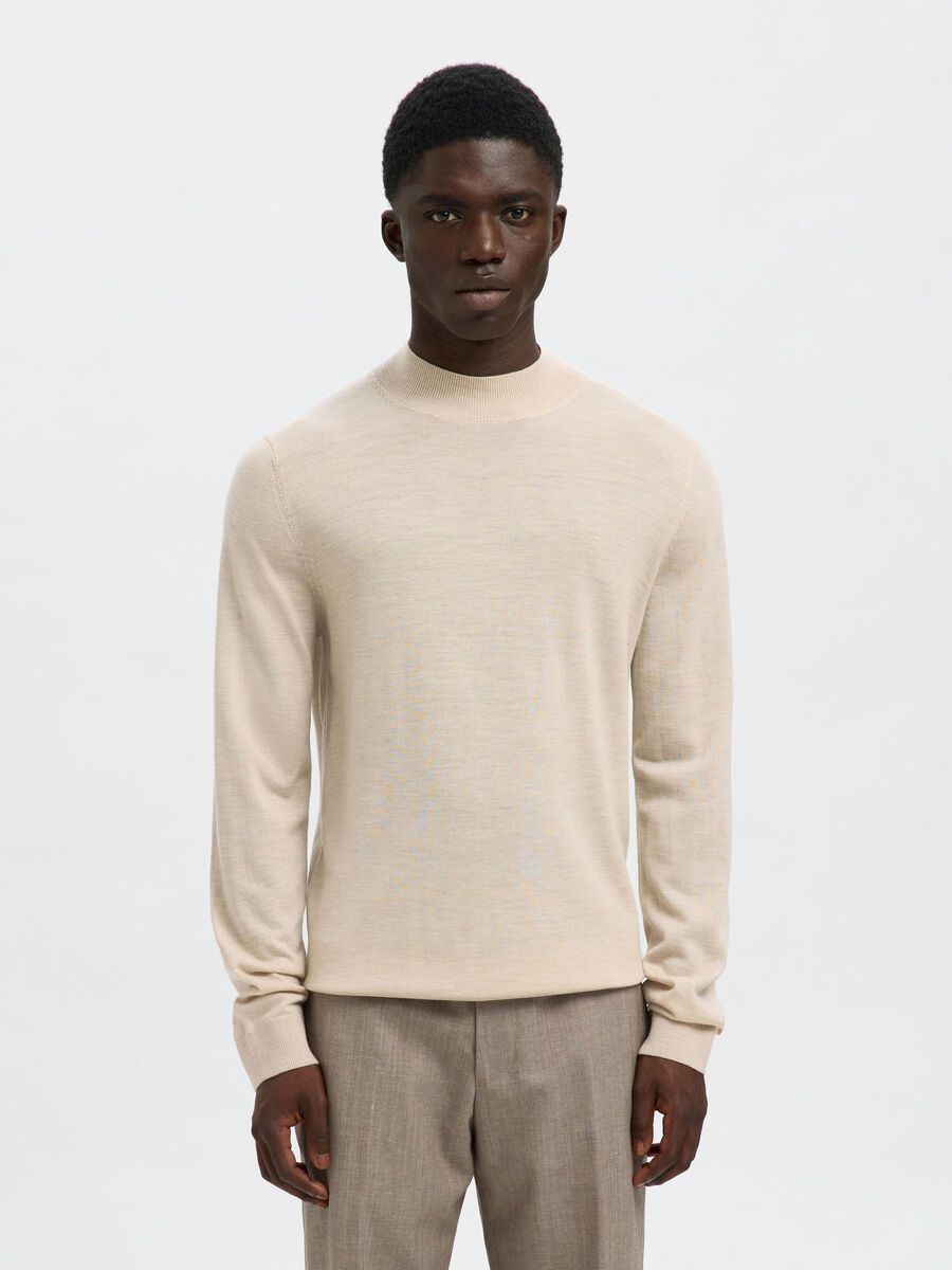 Product tile image - 100% MERINO WOOL MOCK-NECK JUMPER, Oatmeal | 16096253_Oatmeal_1197408