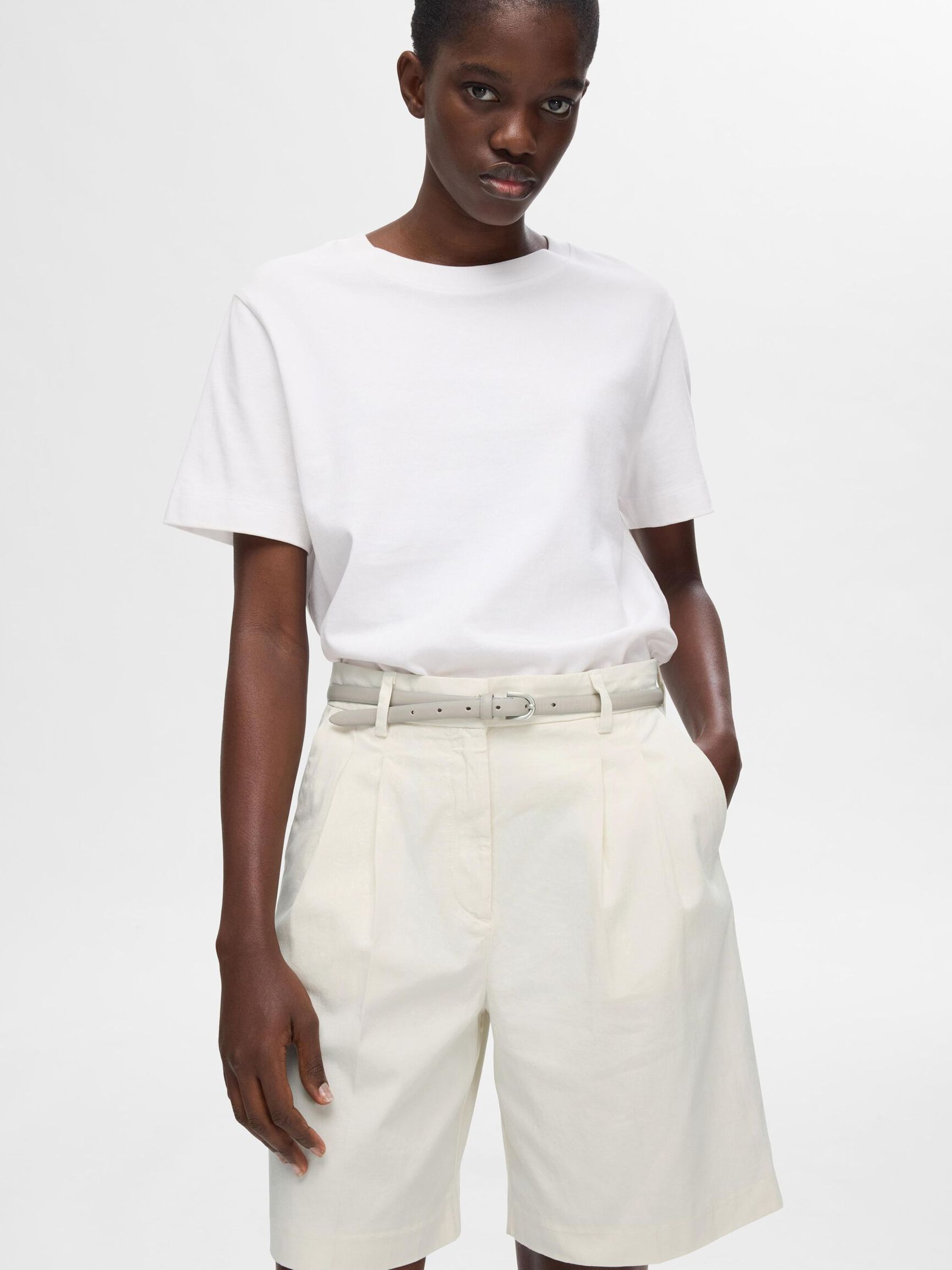 HIGH WAISTED CHINO SHORTS, Birch, highres