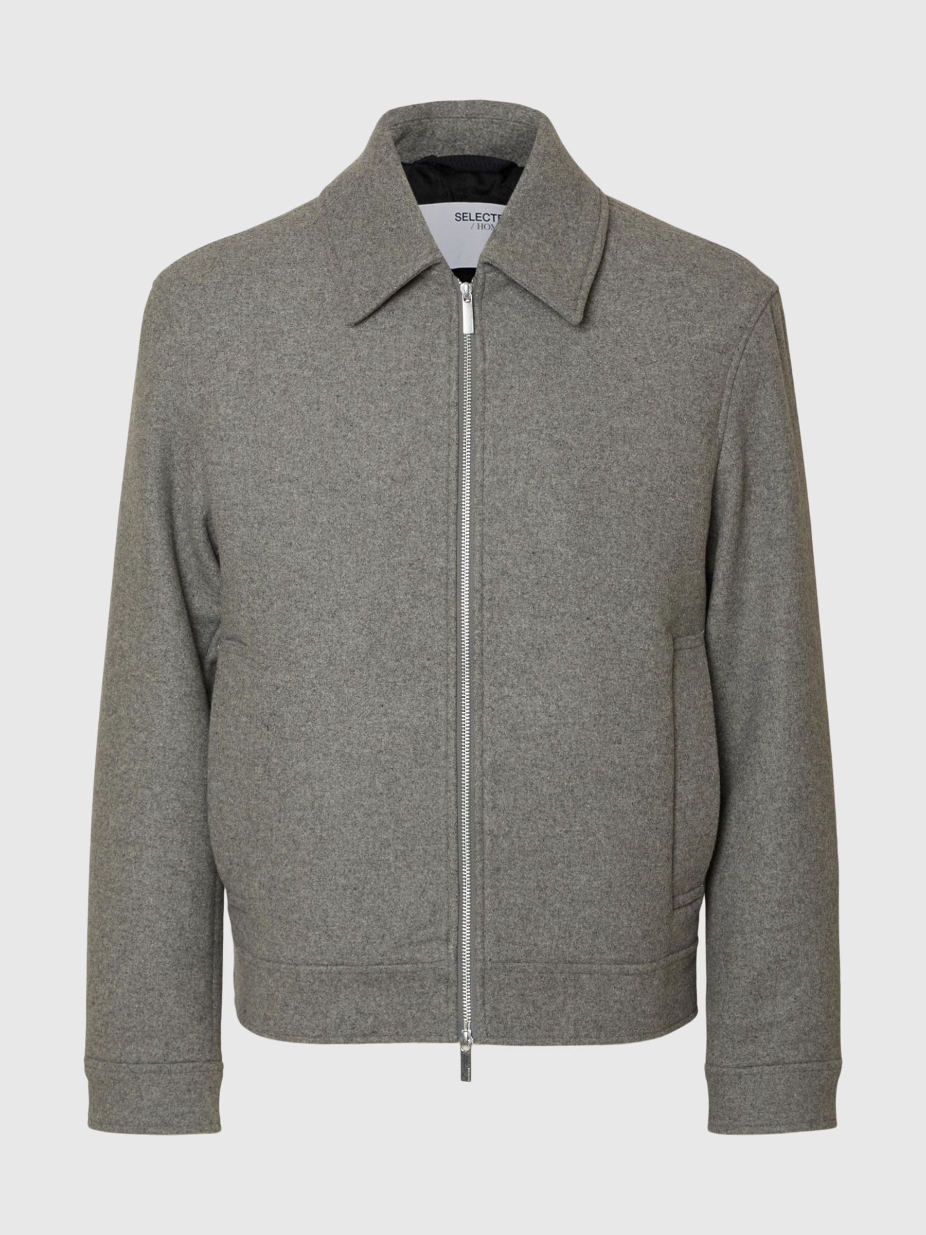 WOOL BLEND SHORT JACKET, Grey Melange, highres