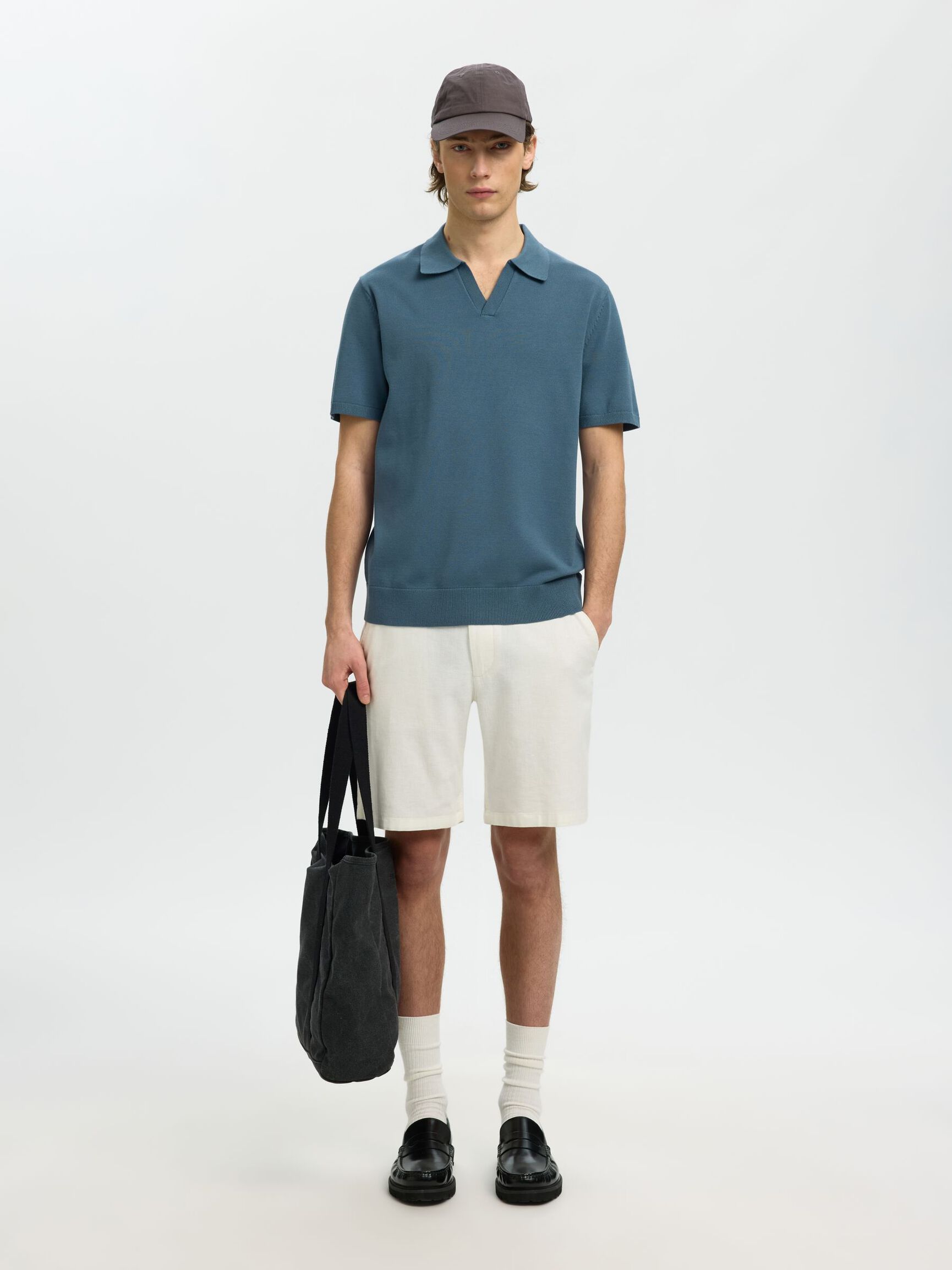 KNITTED POLO SHIRT, Blue Mirage, highres