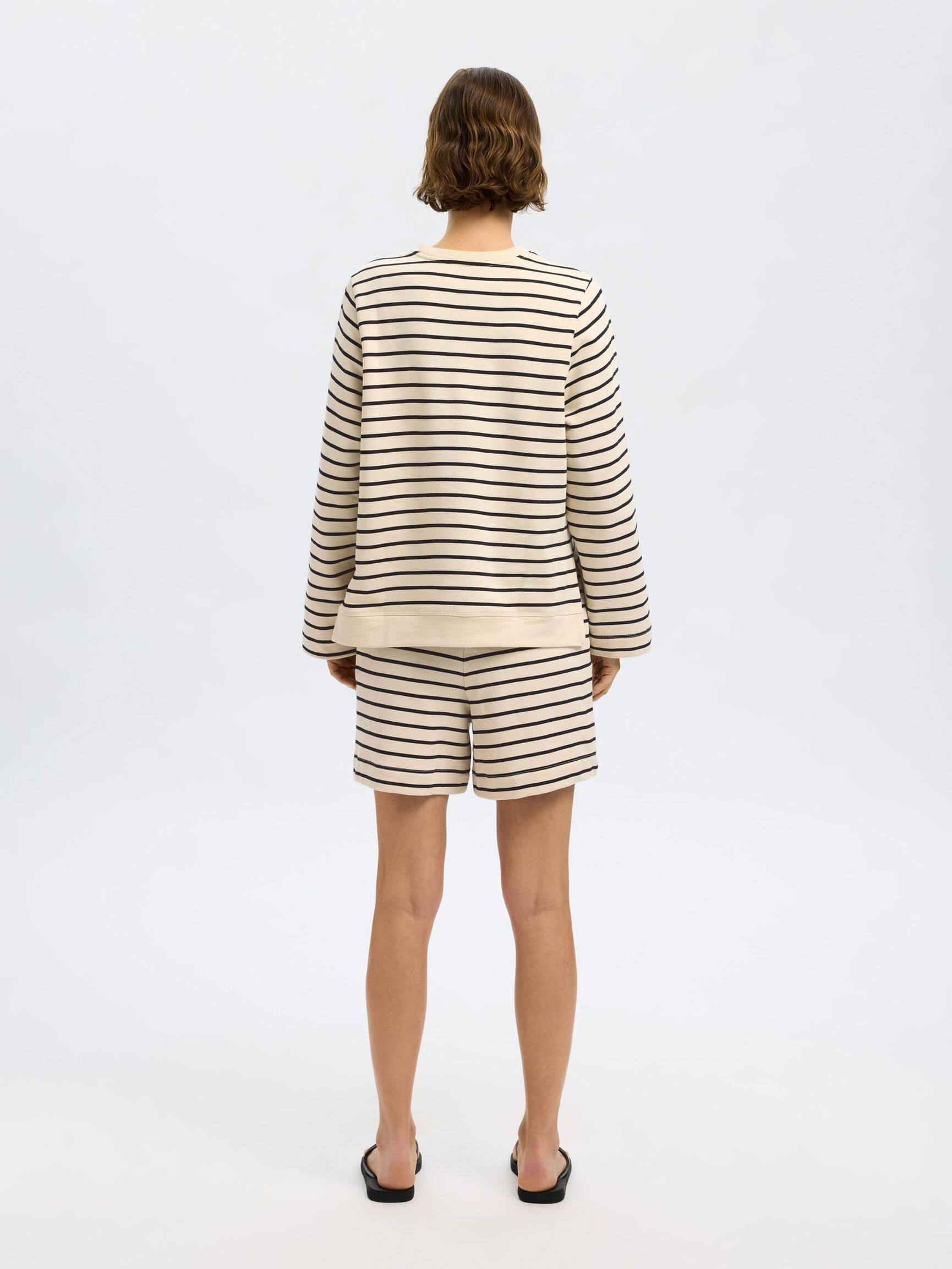 GESTREEPT KATOEN SWEATSHIRT, Black, highres