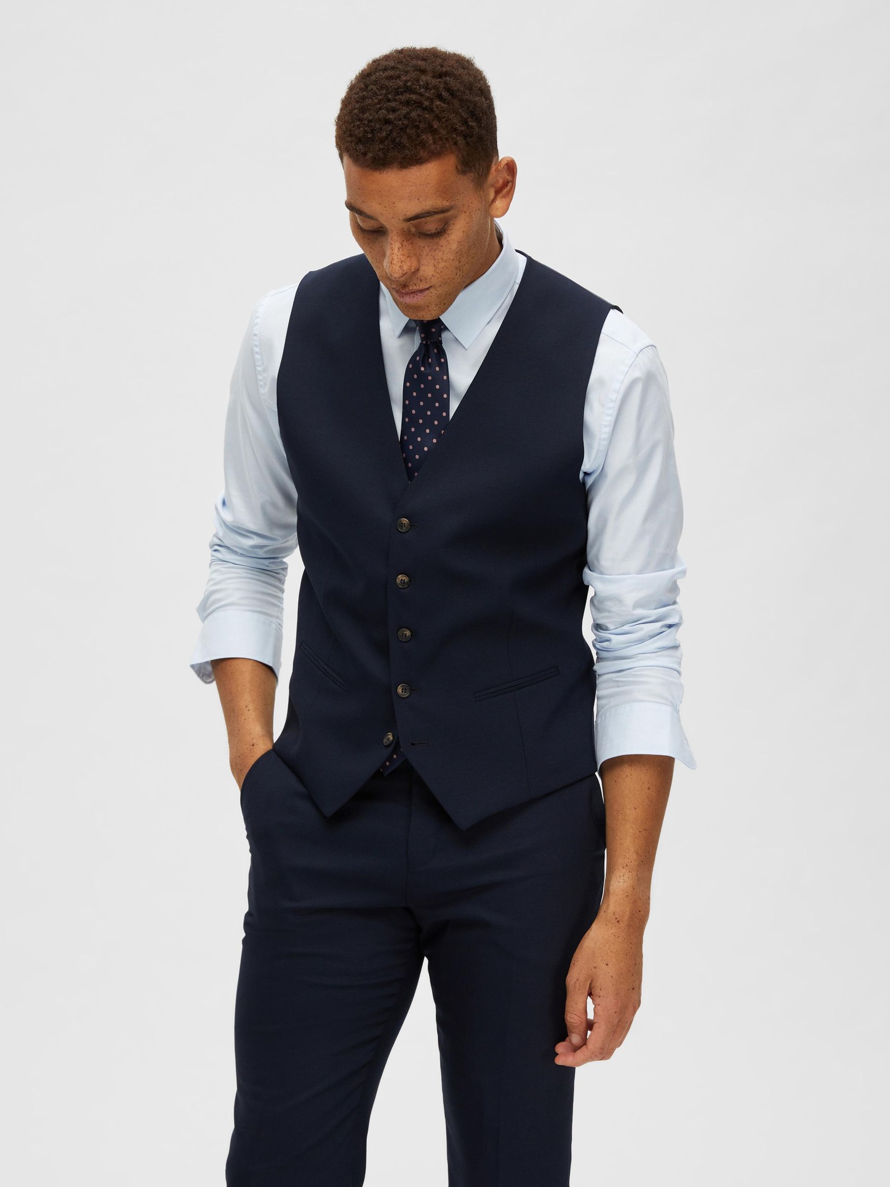 CLASSIC WOOL BLEND WAISTCOAT, Navy Blazer, highres