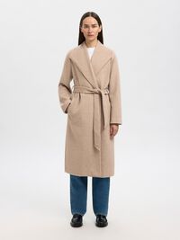 WOOL BLEND LONG COAT, Sandshell, highres