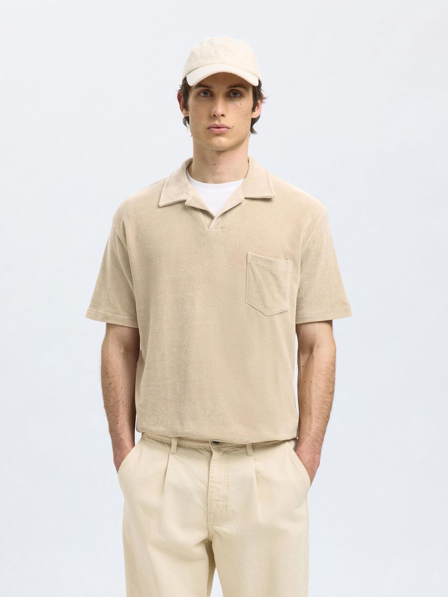 Selected BAUMWOLLMIX KURZARM POLO SHIRT, Pure Cashmere, highres - 16090760_PureCashmere_003.jpg