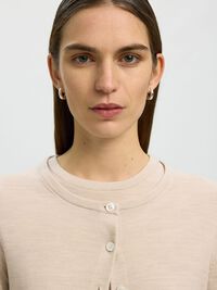 100% MERINO WOOL KNITTED CARDIGAN, Oatmeal, highres