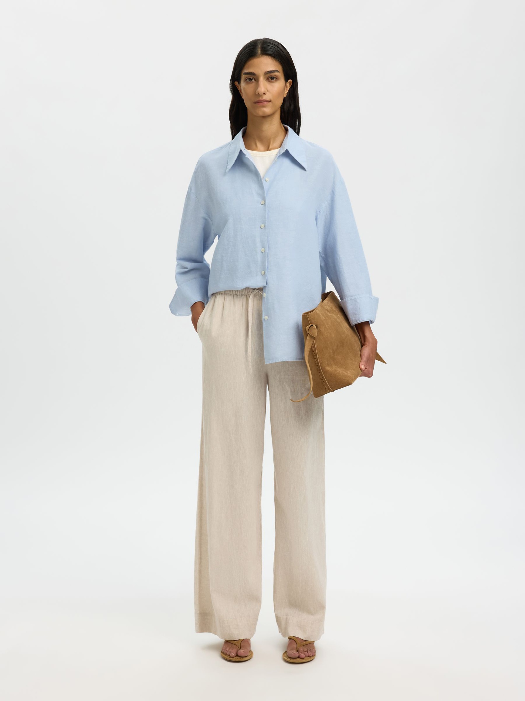 OVERSIZED BLUSE AUS LEINENGEMISCH, Dusty Blue, highres