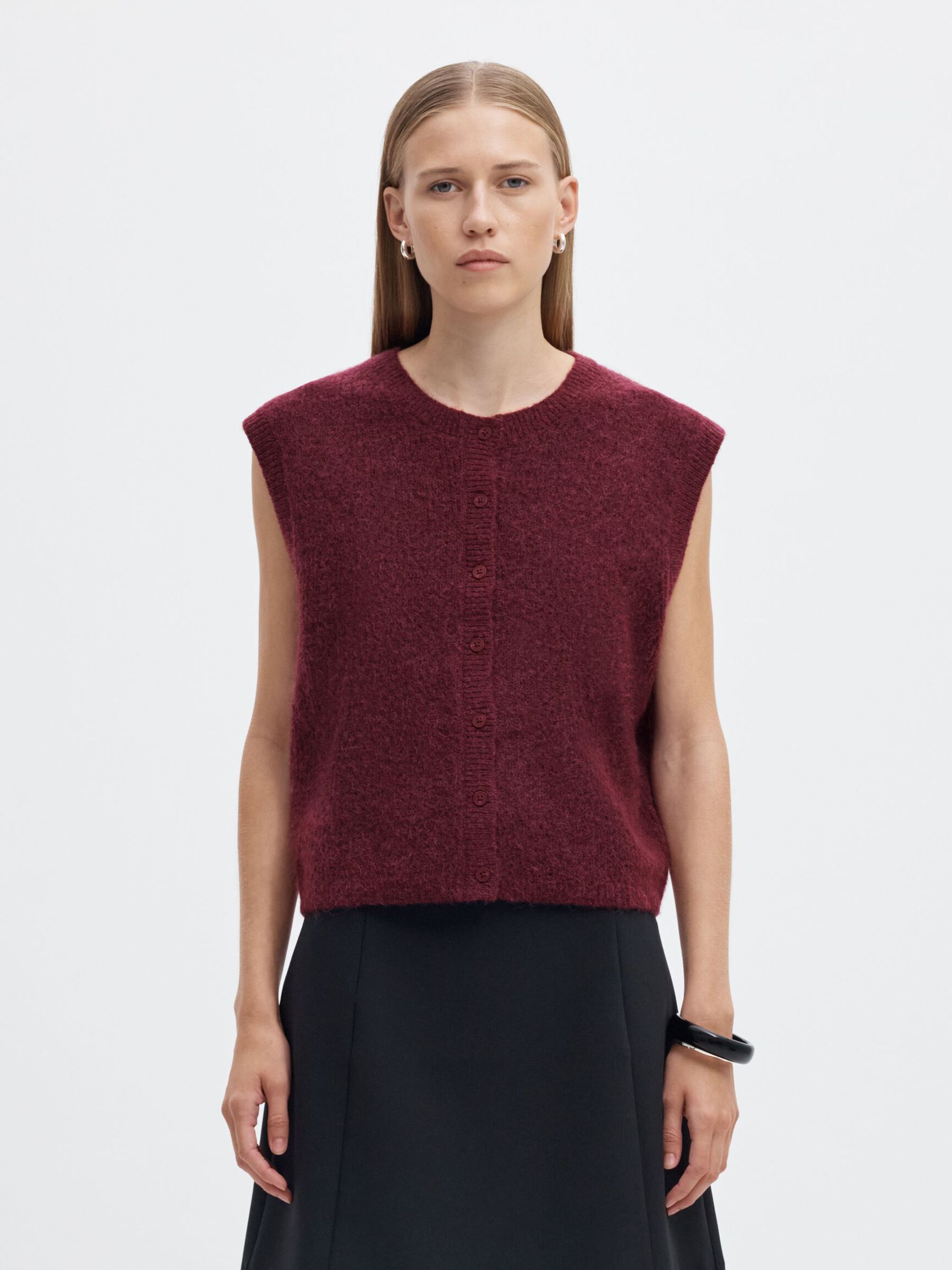 WOOL BLEND  KNITTED VEST, Tawny Port, highres