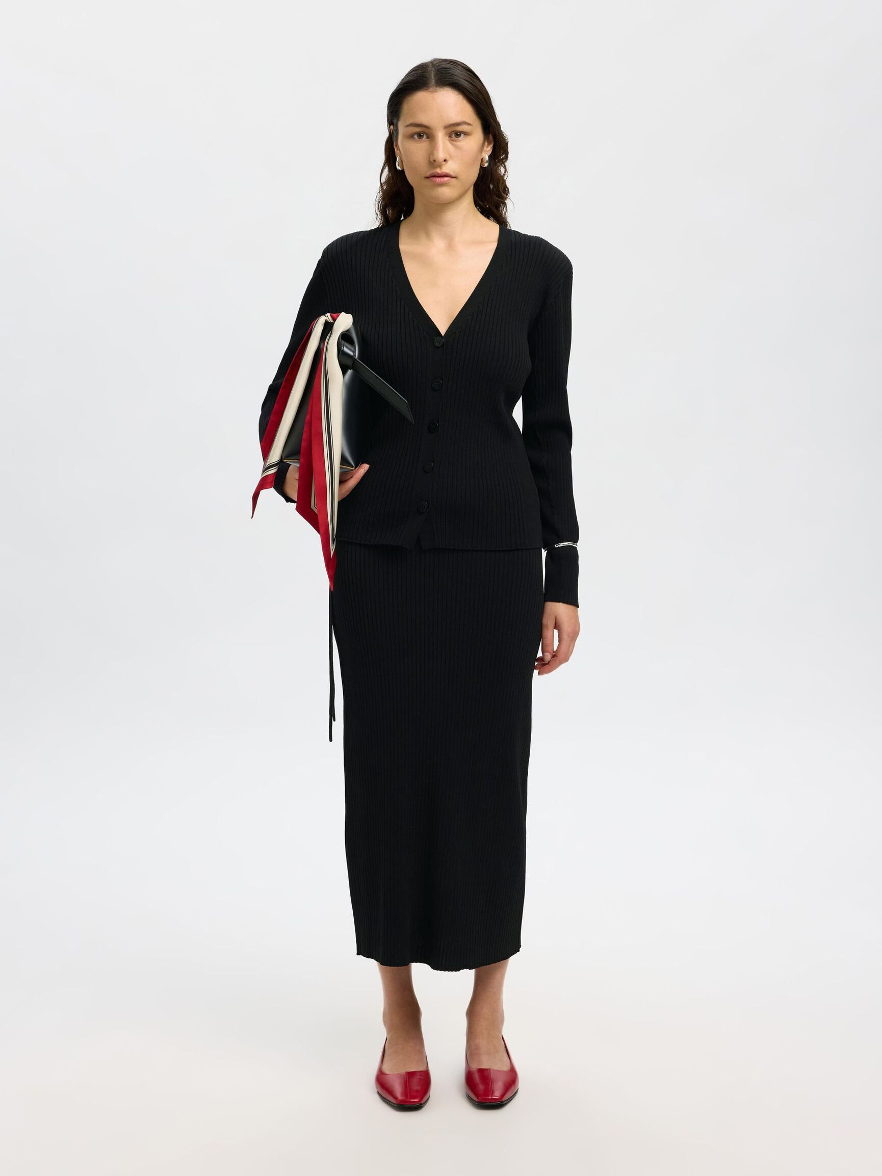 VISCOSE BLEND MIDI SKIRT, Black, highres