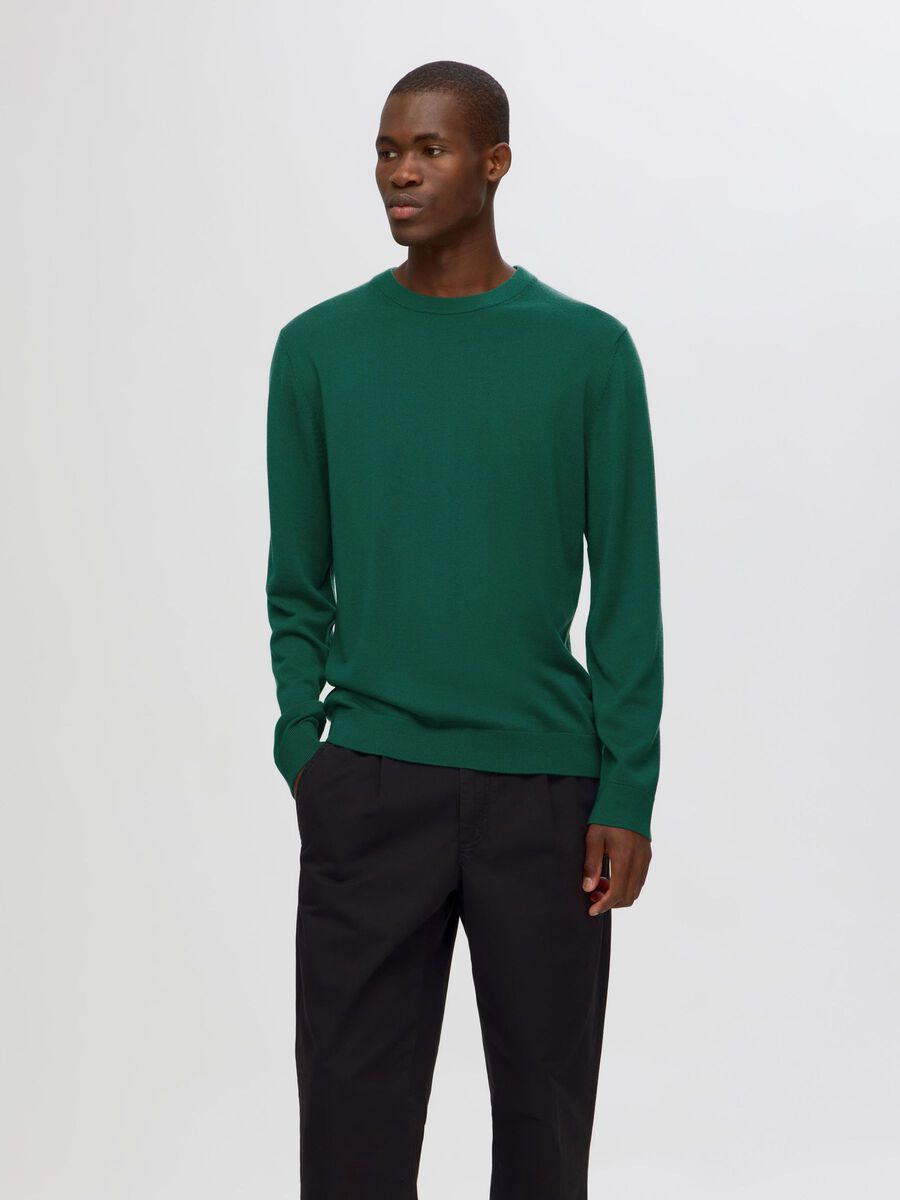 Selected 100% MERINO WOOL CREWNECK JUMPER, Rain Forest, highres - 16094647_RainForest_003.jpg