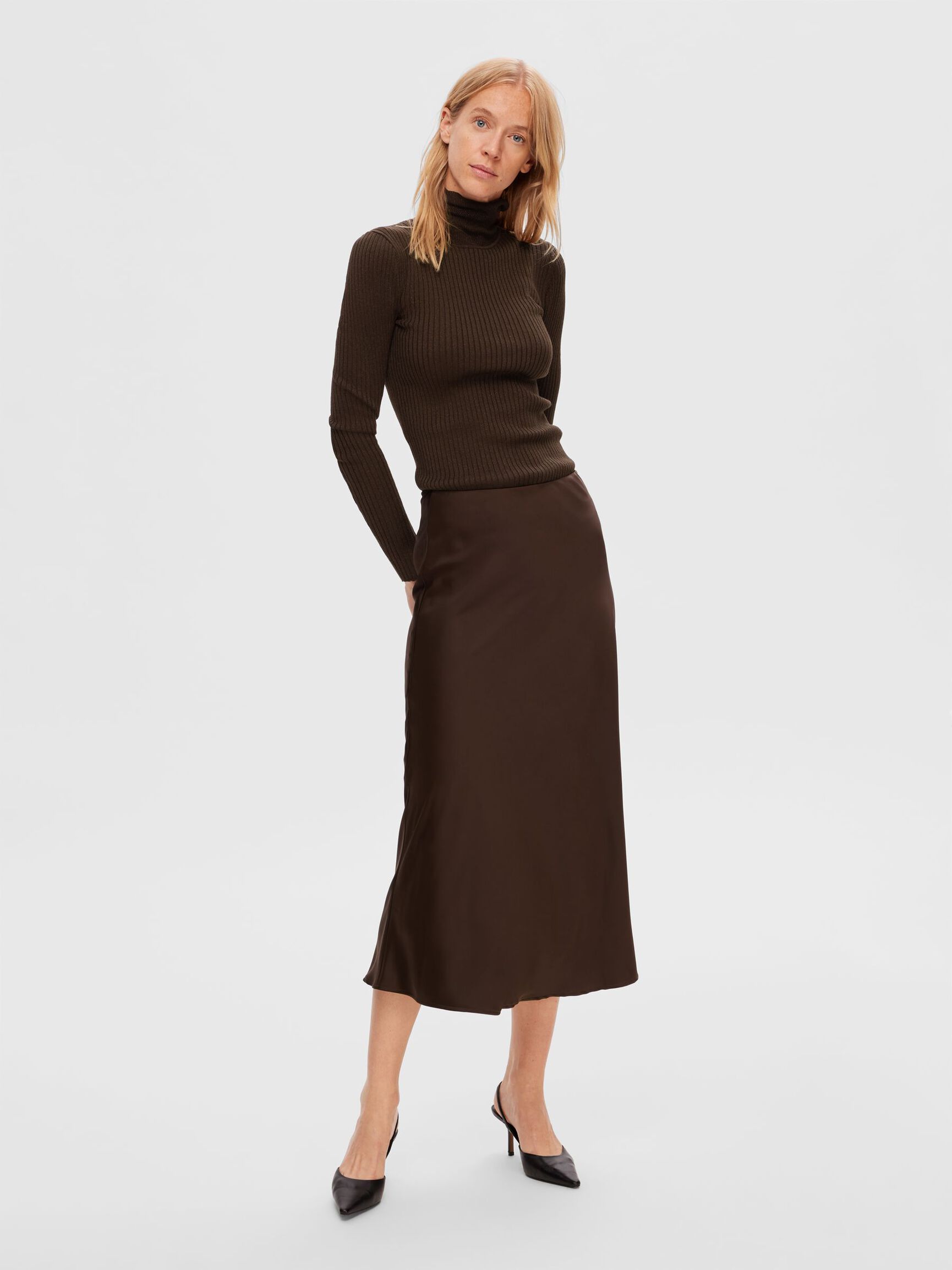 SATIN MIDI SKIRT, Java, highres