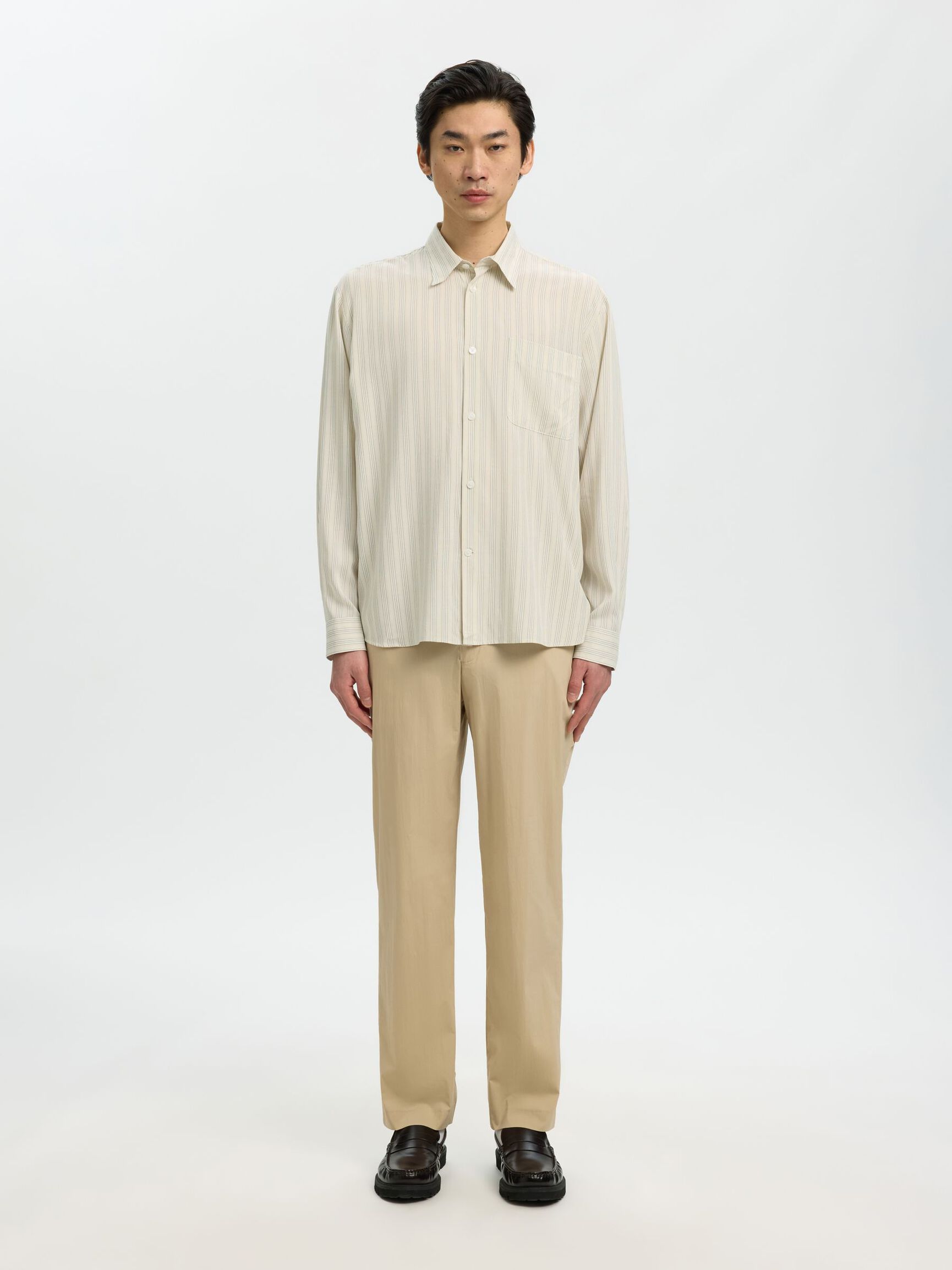 RELAXED FIT LONG SLEEVED SHIRT, White Pepper, highres