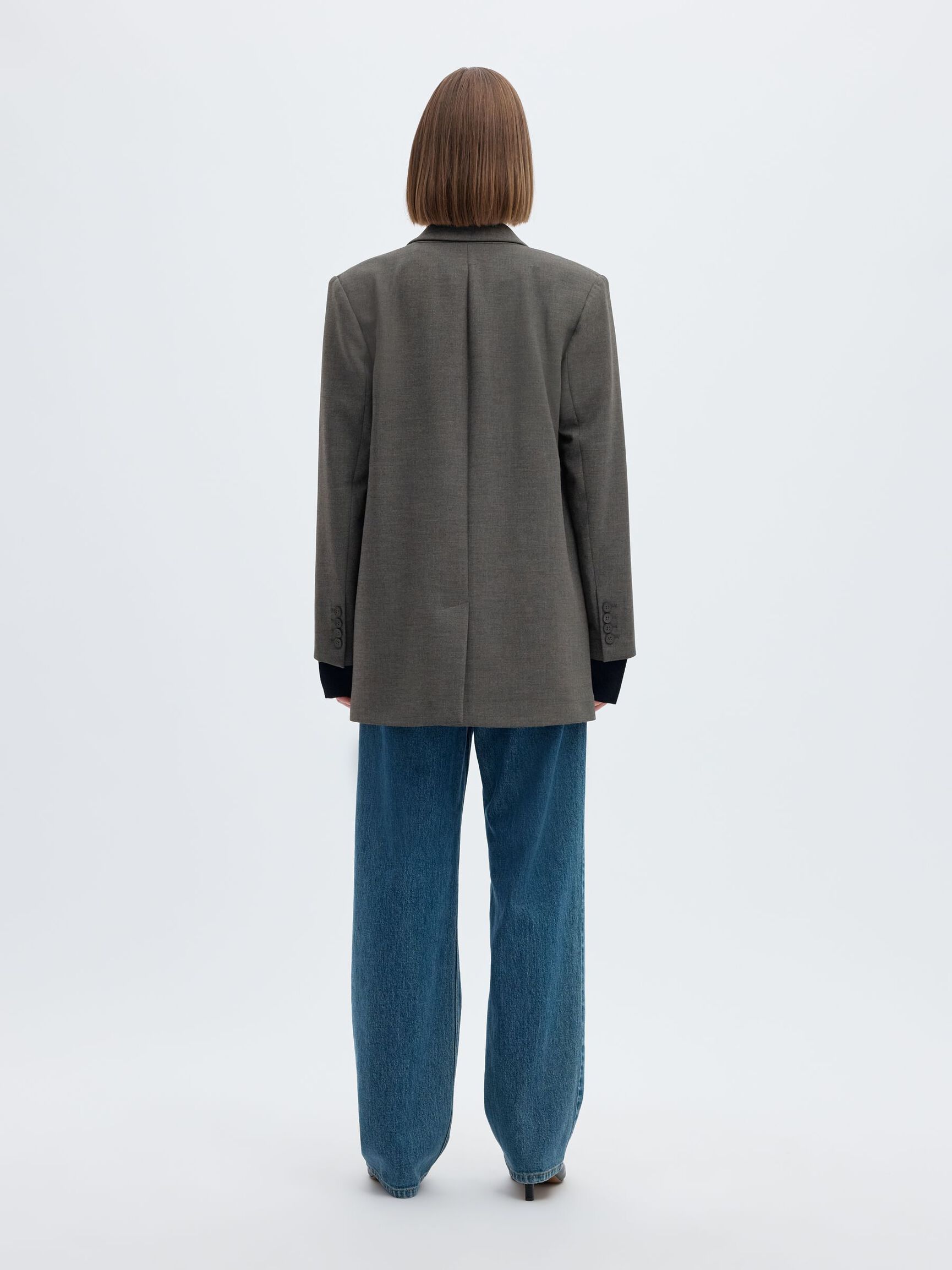 VISCOSE BLEND RELAXED BLAZER, Dark Grey Melange, highres